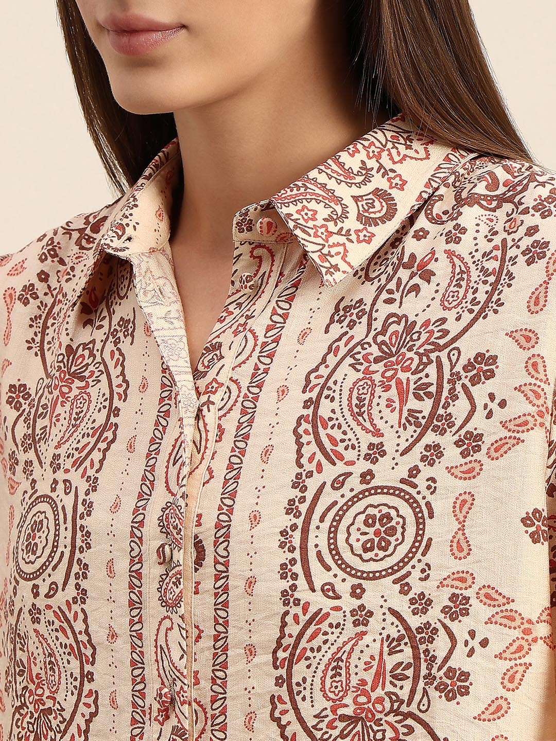 Beige Printed Regular Fit Shirt - Image 8