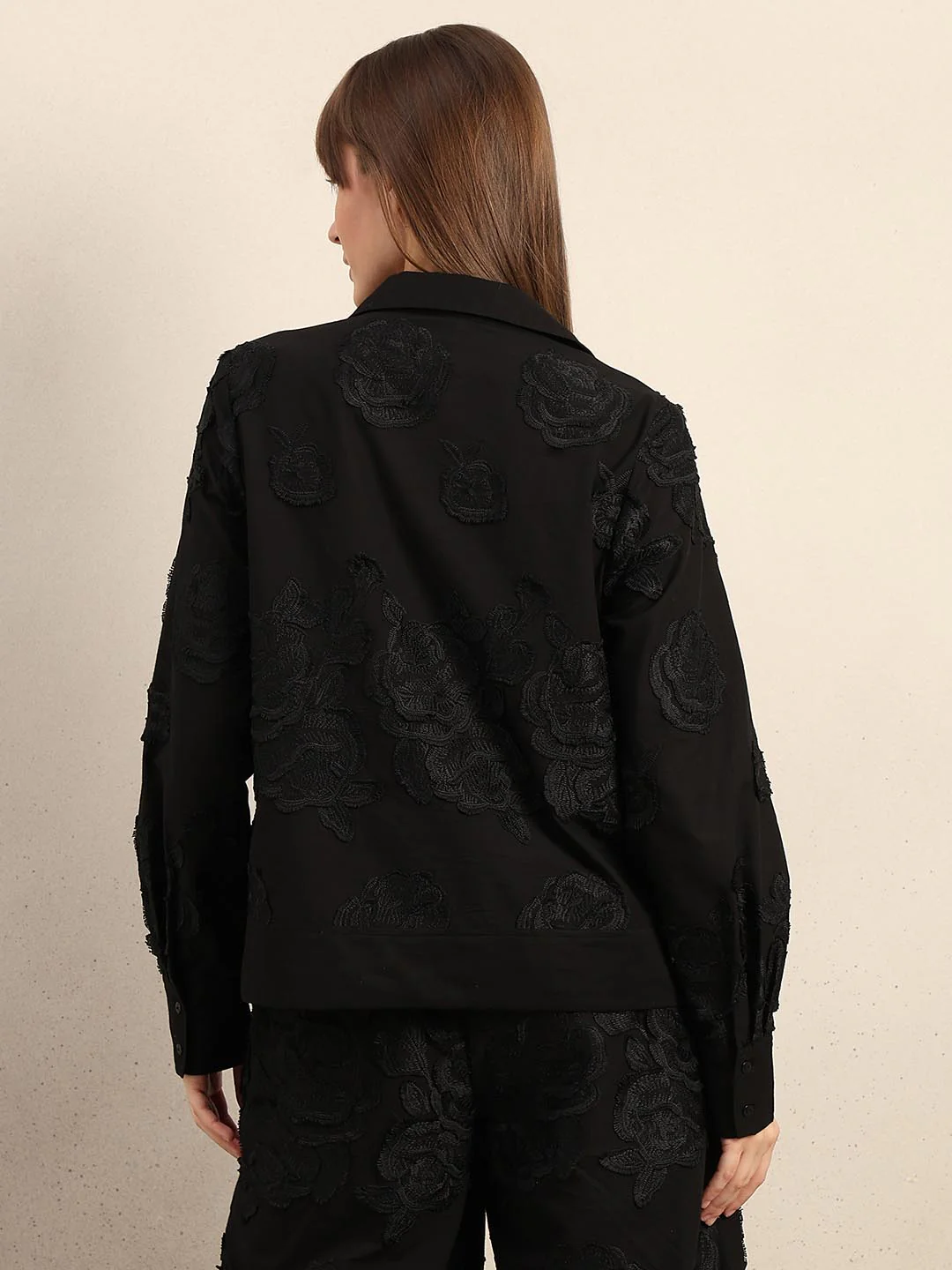 Black Floral Embroidered Shirt - Image 4