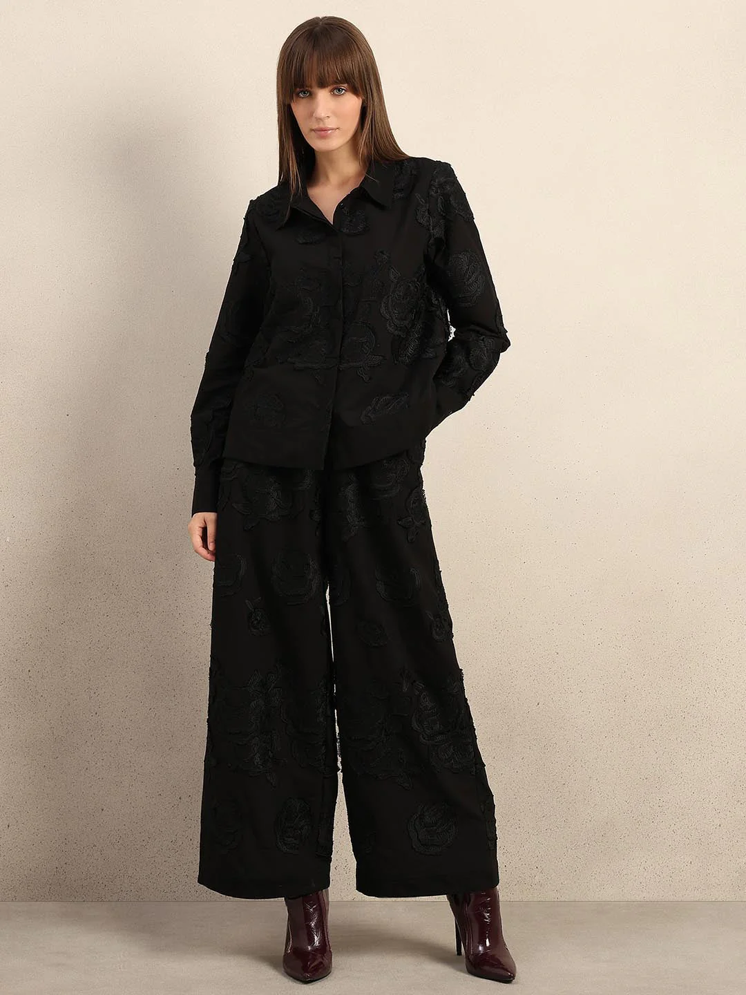 Black Floral Embroidered Shirt - Image 5