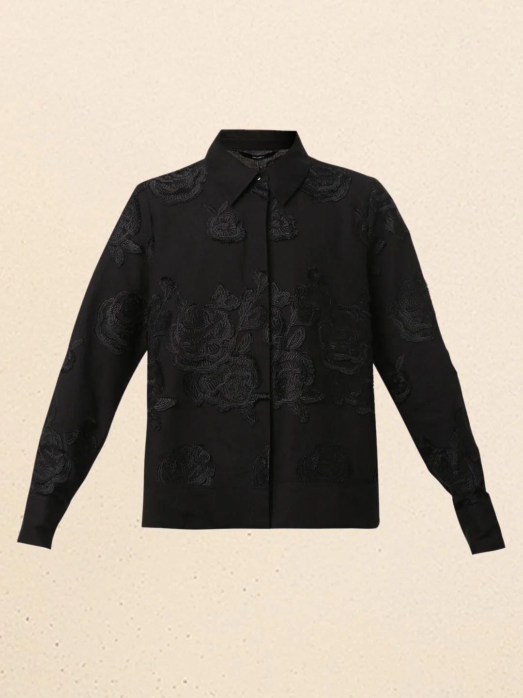 Black Floral Embroidered Shirt - Image 7