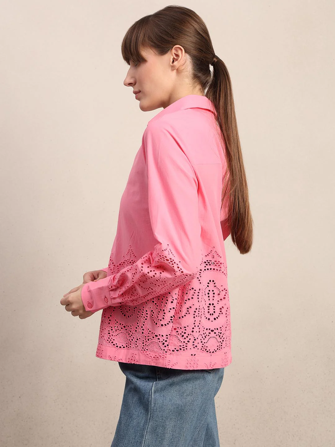Pink Textured Cotton Shirt - Image 3