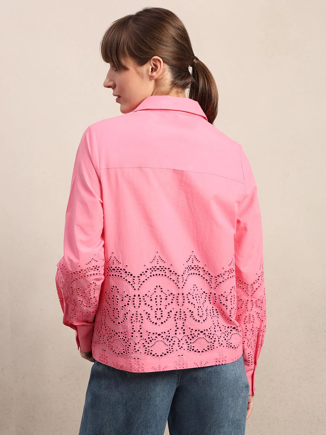 Pink Textured Cotton Shirt - Image 4