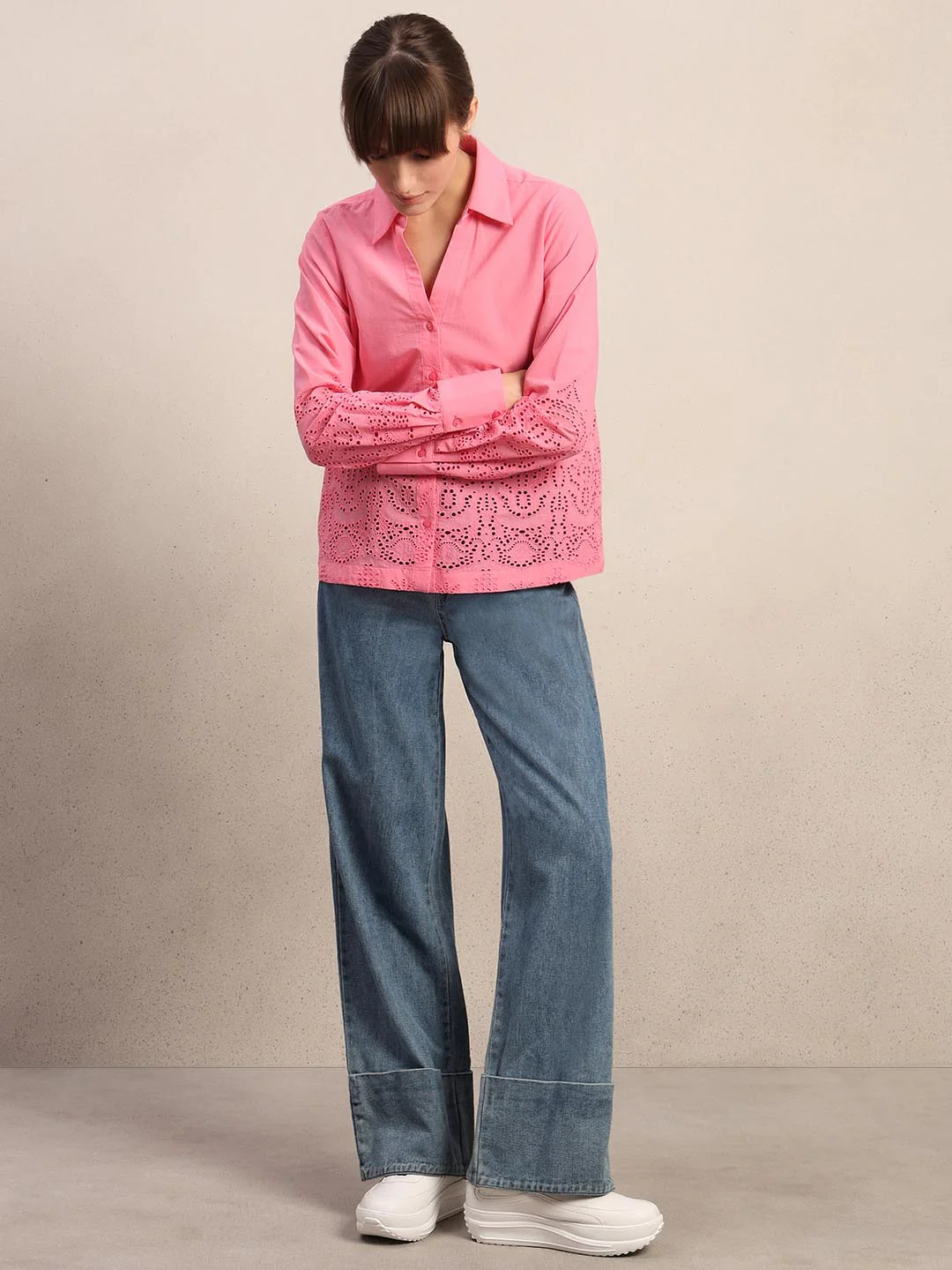 Pink Textured Cotton Shirt - Image 5