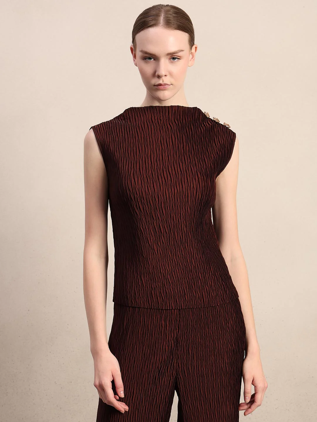 Chocolate Brown Textured Top - Image 2