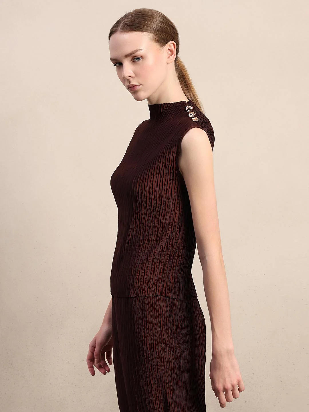 Chocolate Brown Textured Top - Image 3