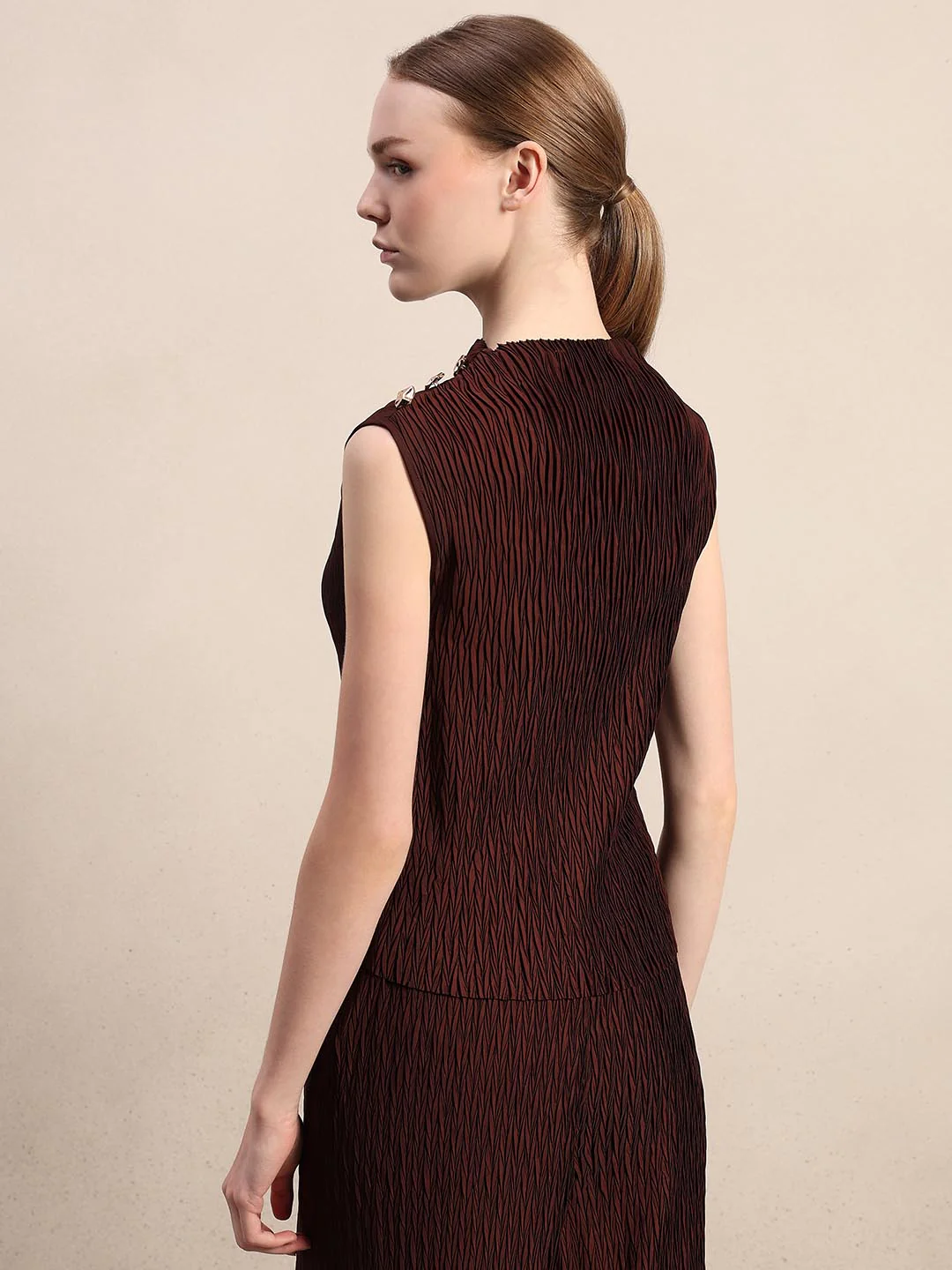 Chocolate Brown Textured Top - Image 4