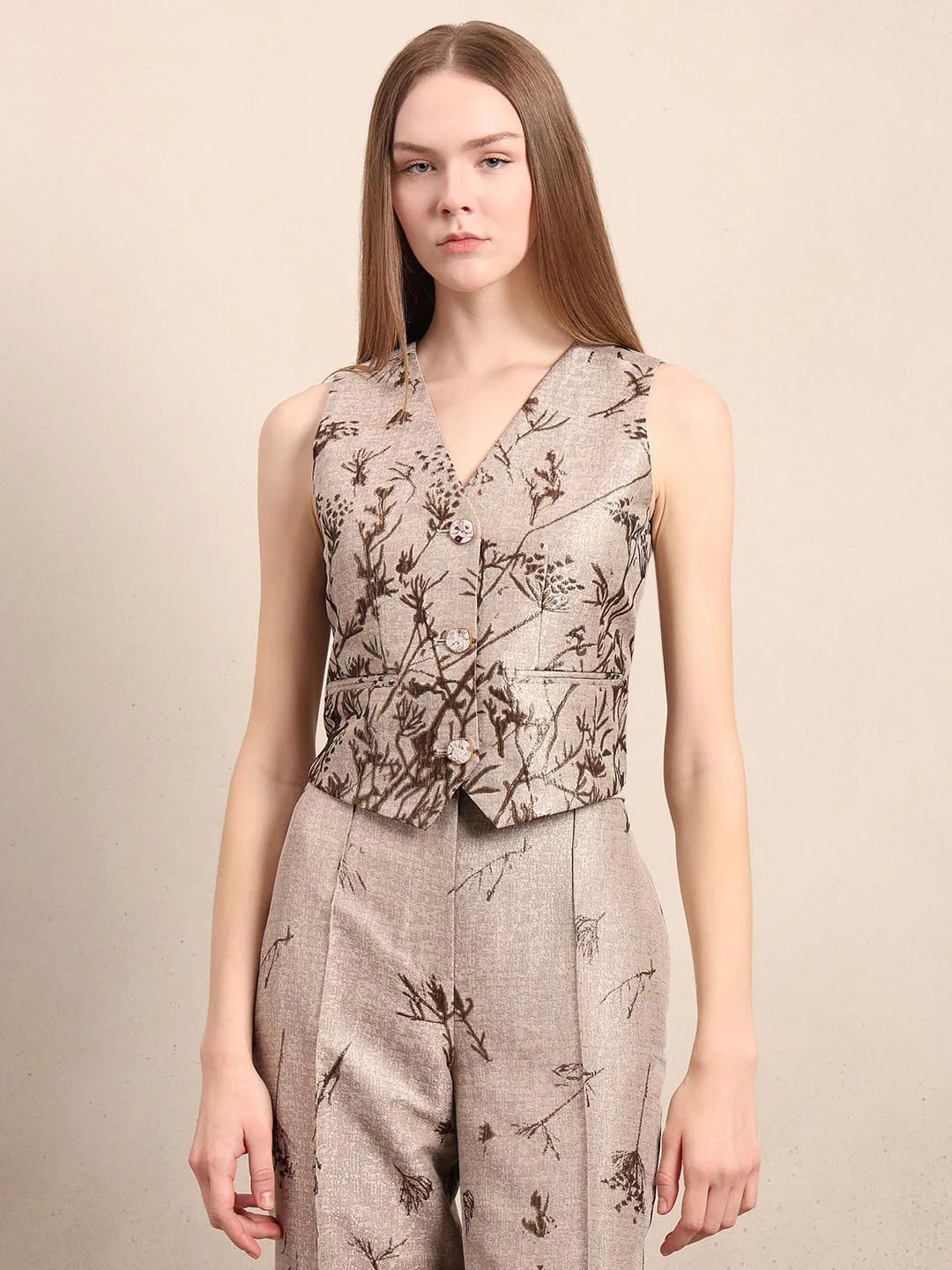 Beige Printed Vest Top - Image 2