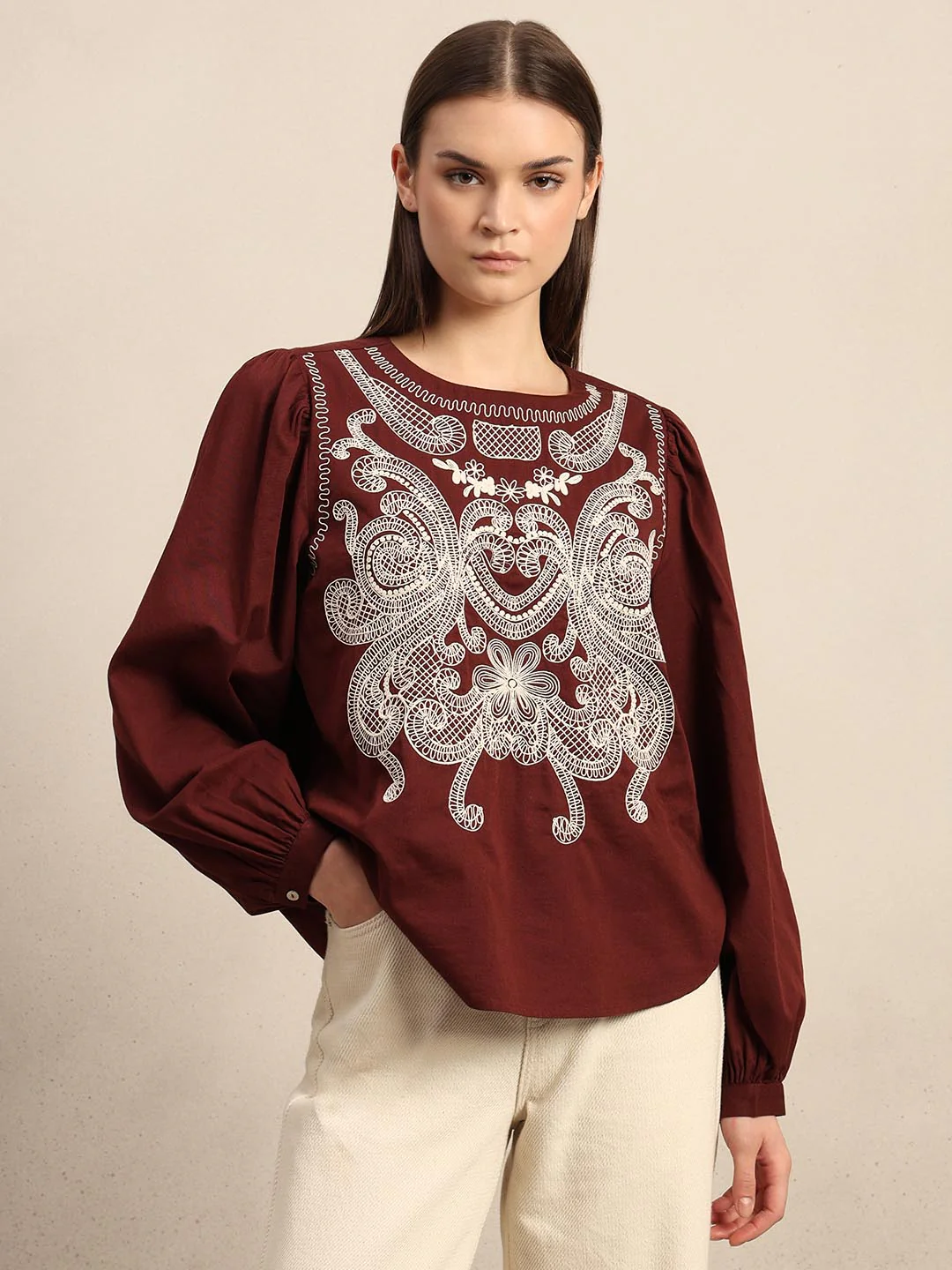 Dark Red Embroidered Top - Image 2
