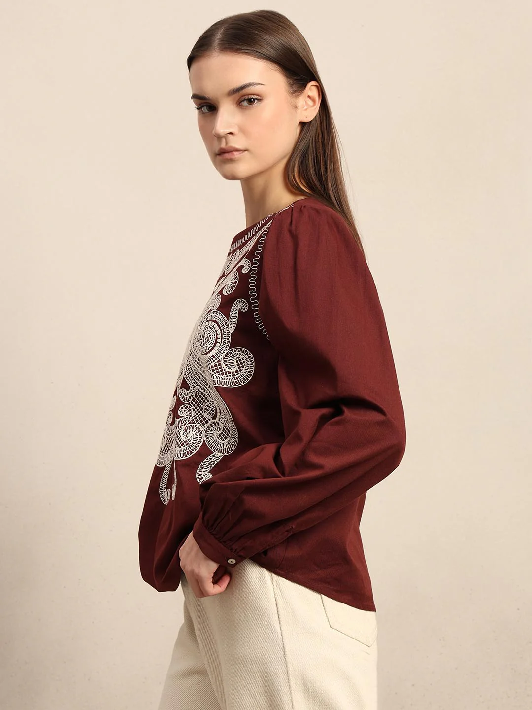 Dark Red Embroidered Top - Image 3