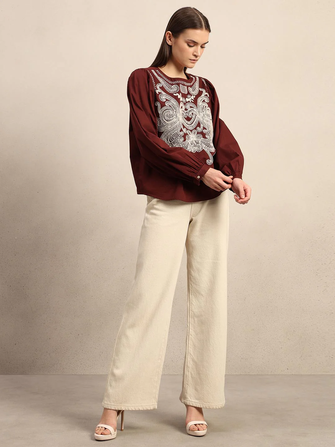 Dark Red Embroidered Top - Image 5