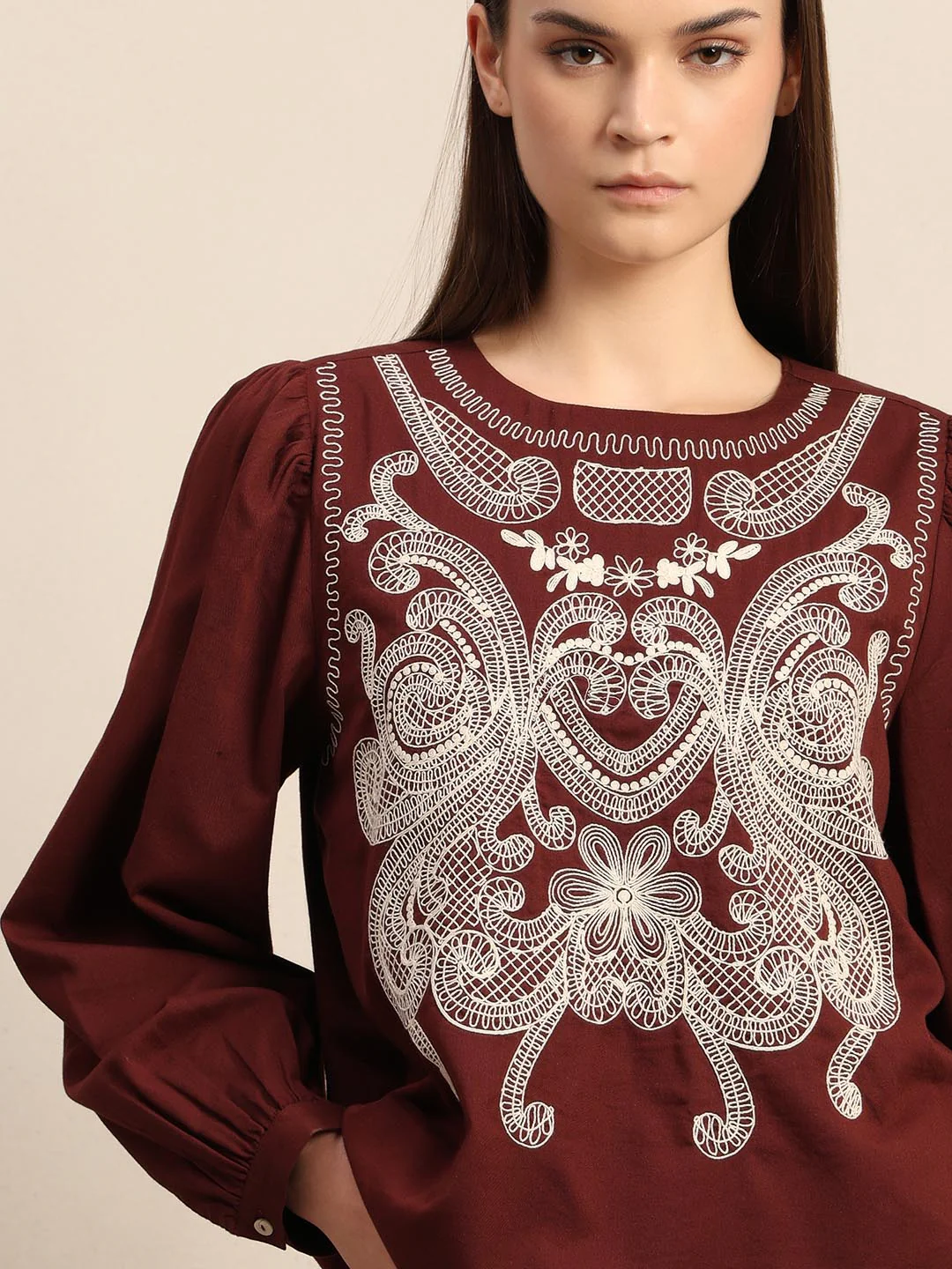 Dark Red Embroidered Top - Image 6