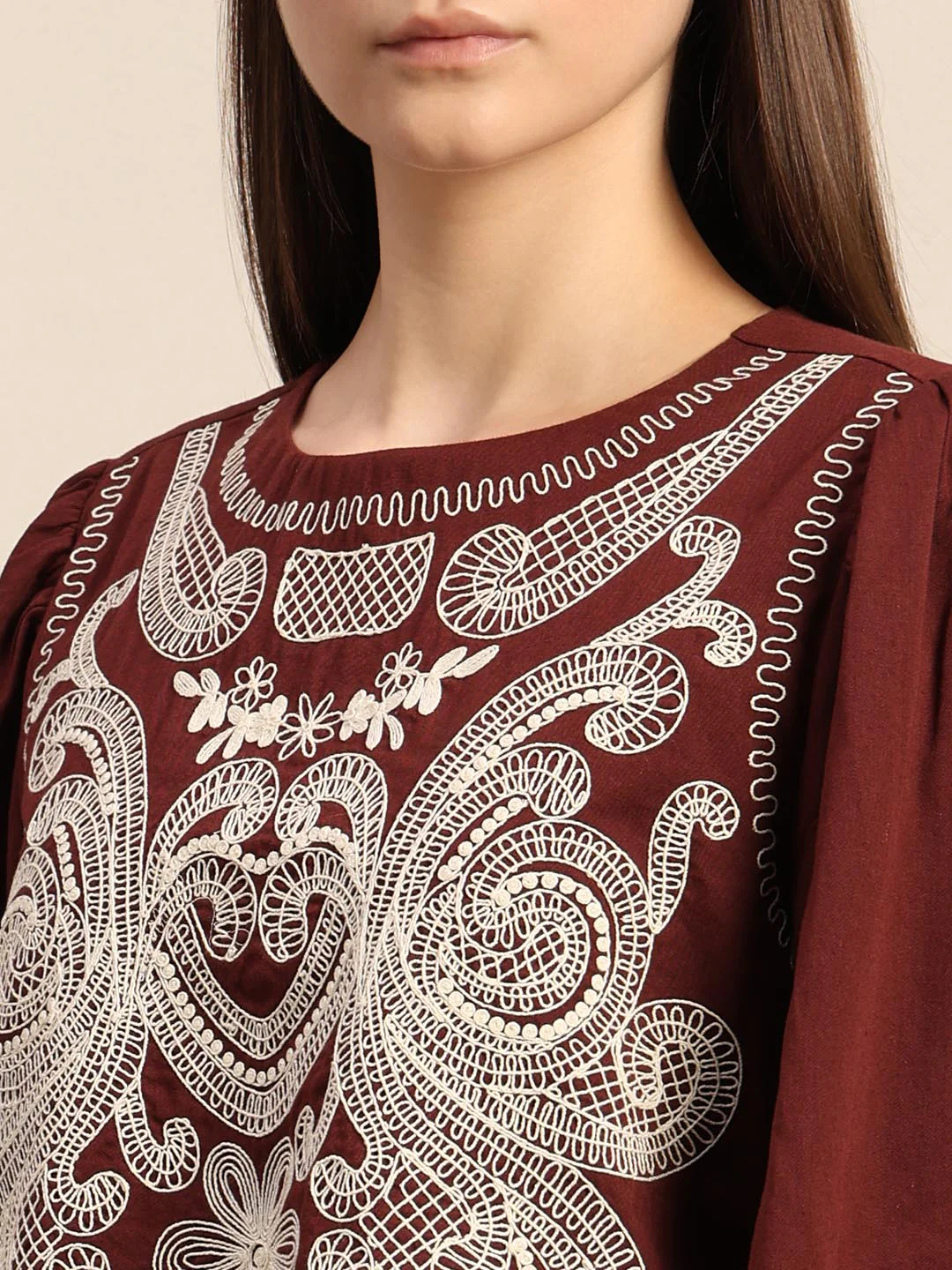 Dark Red Embroidered Top - Image 8