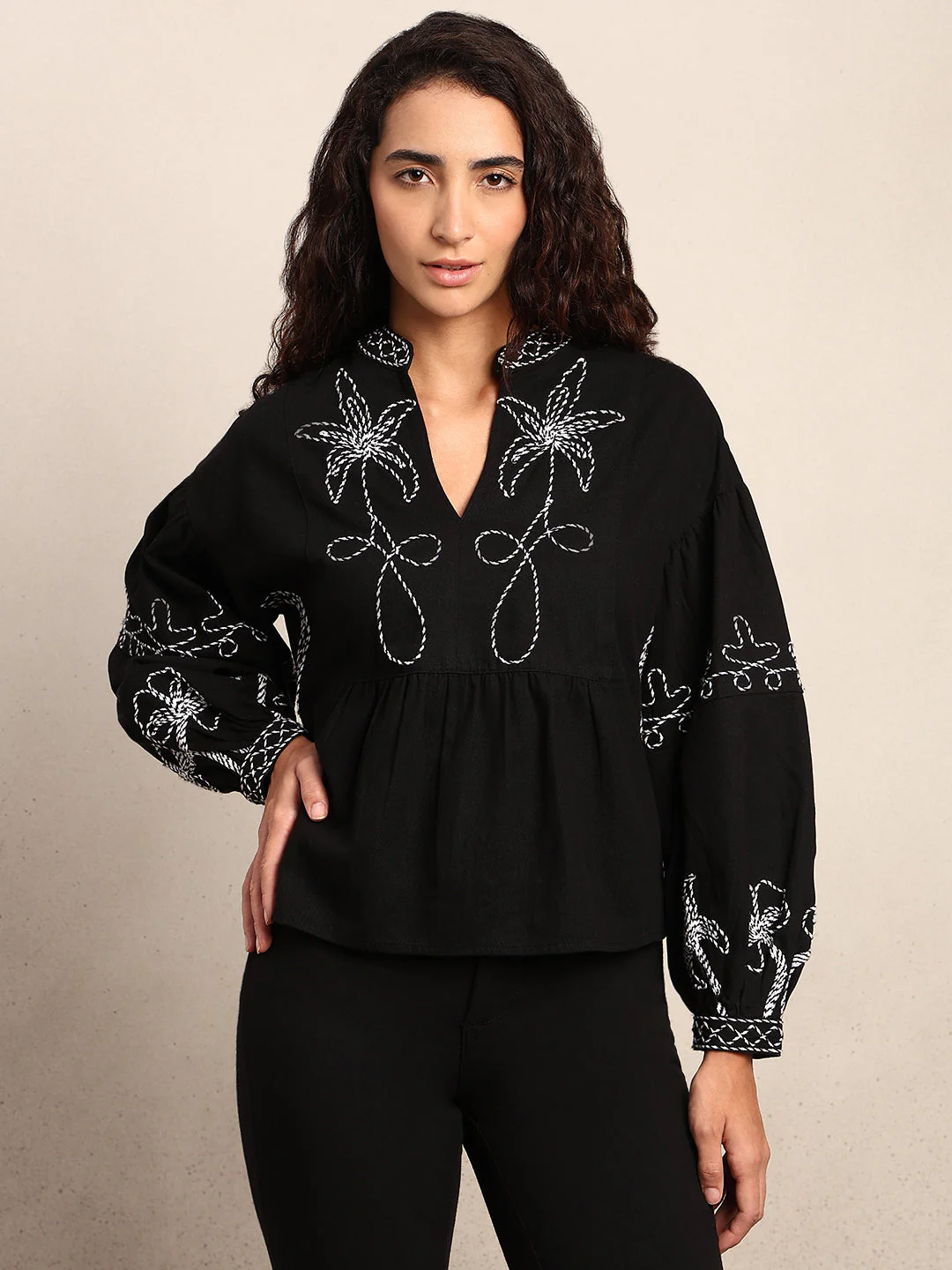 Embroidered V-Neck Top - Image 2