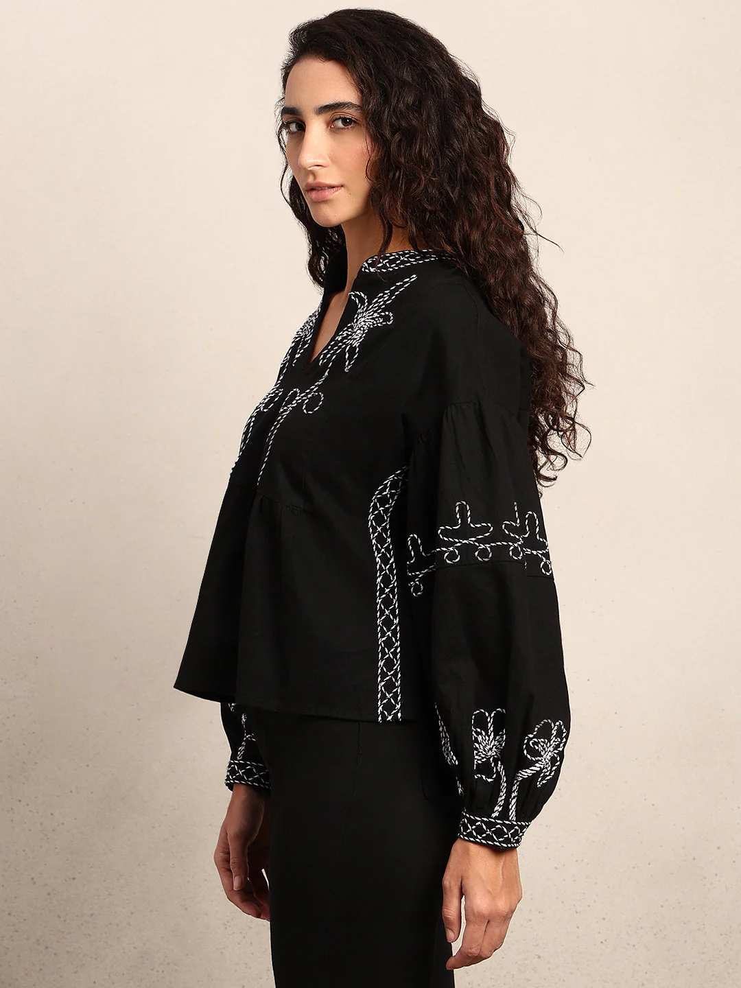 Embroidered V-Neck Top - Image 3