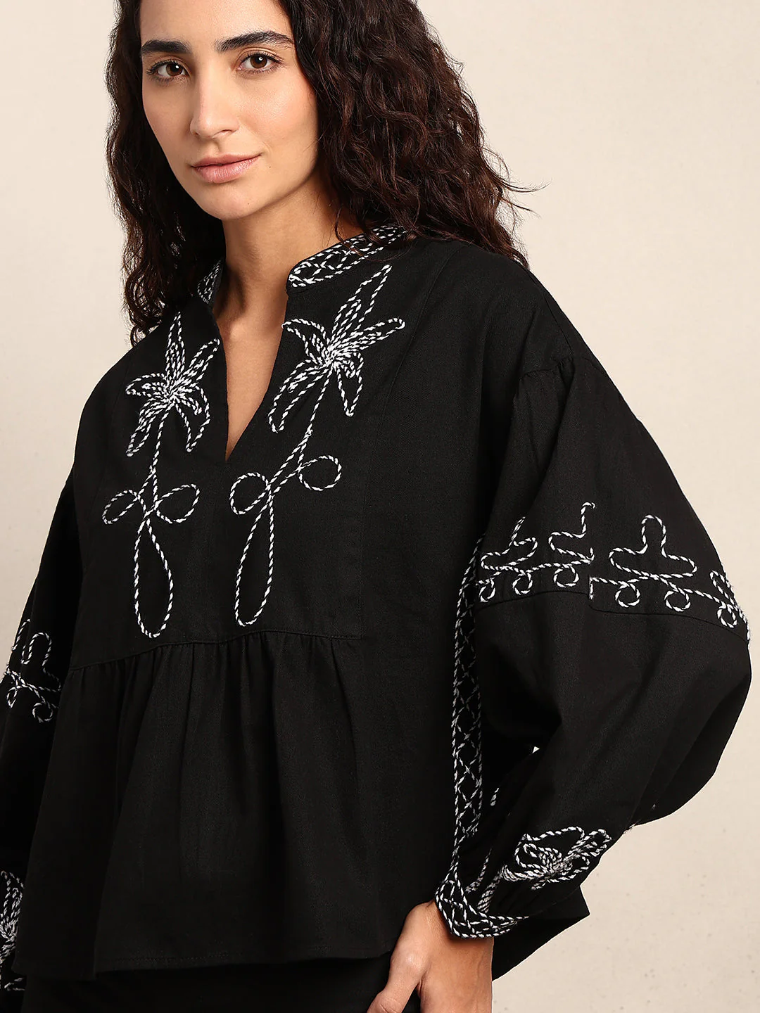Embroidered V-Neck Top - Image 6