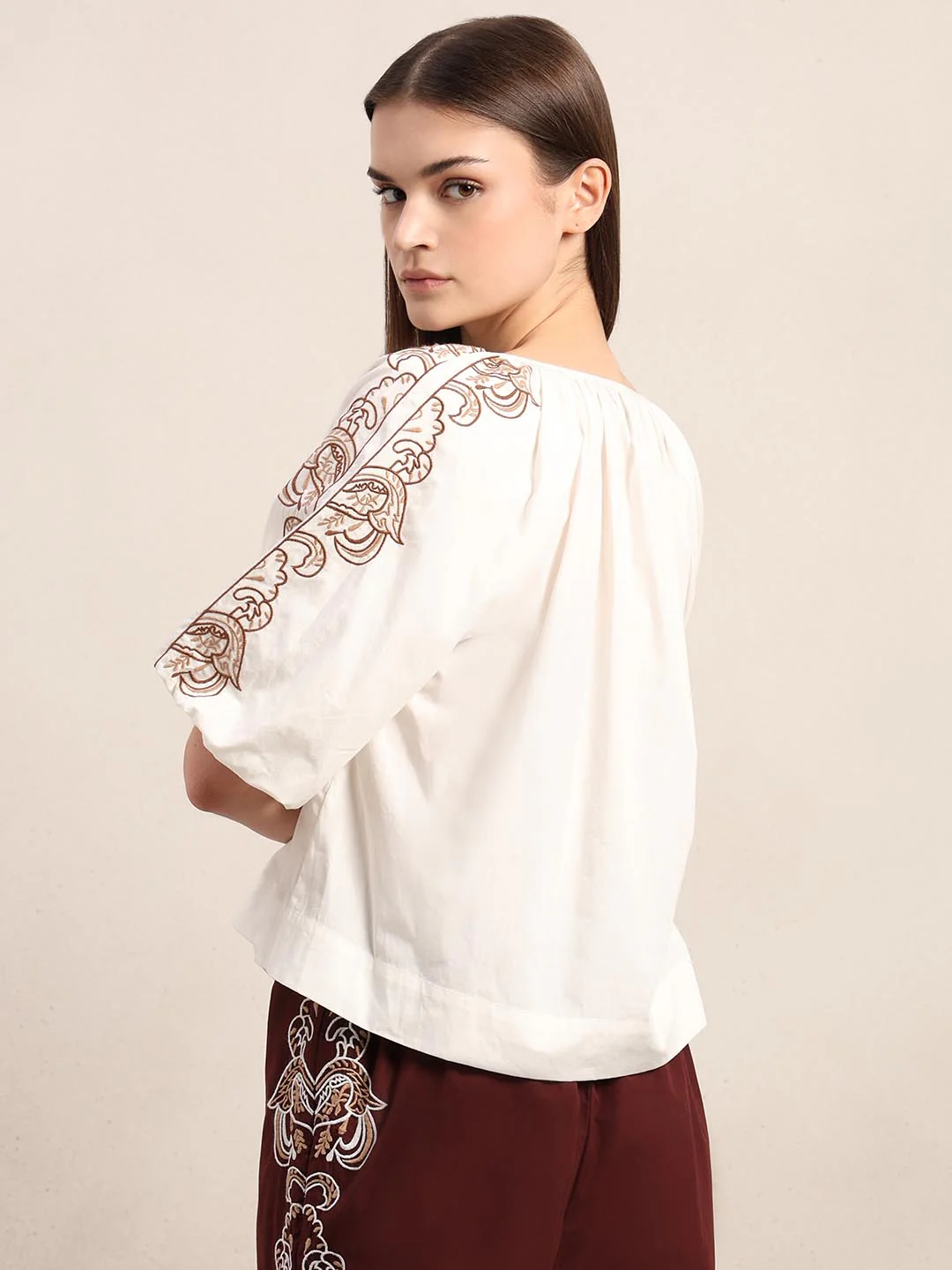 White Embroidered Cotton Top - Image 4