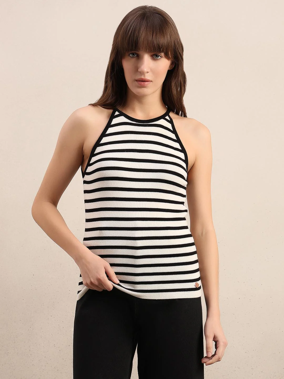 White Striped Knit Top - Image 2