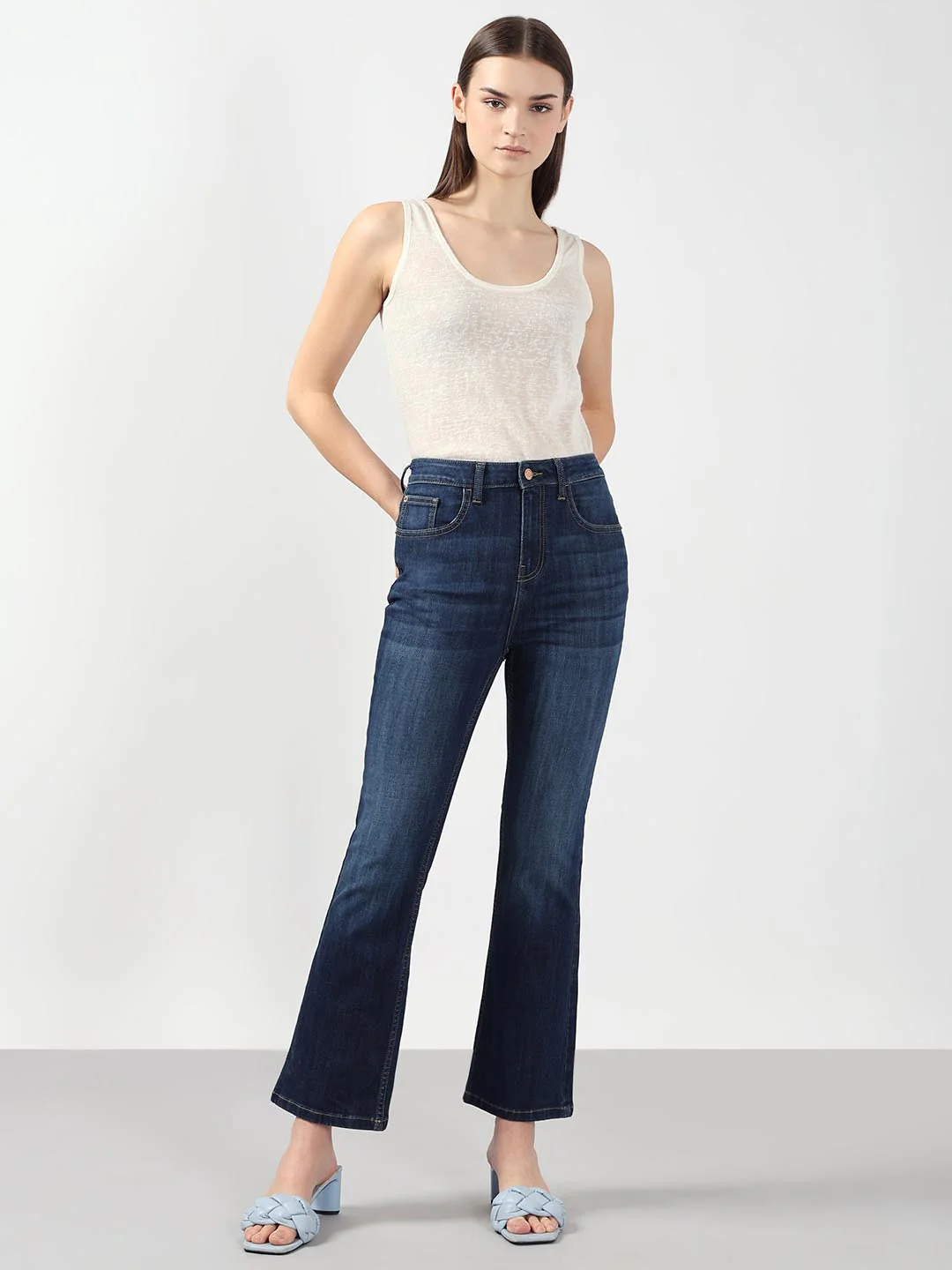 Blue Mid Rise Bootcut Jeans - Image 5