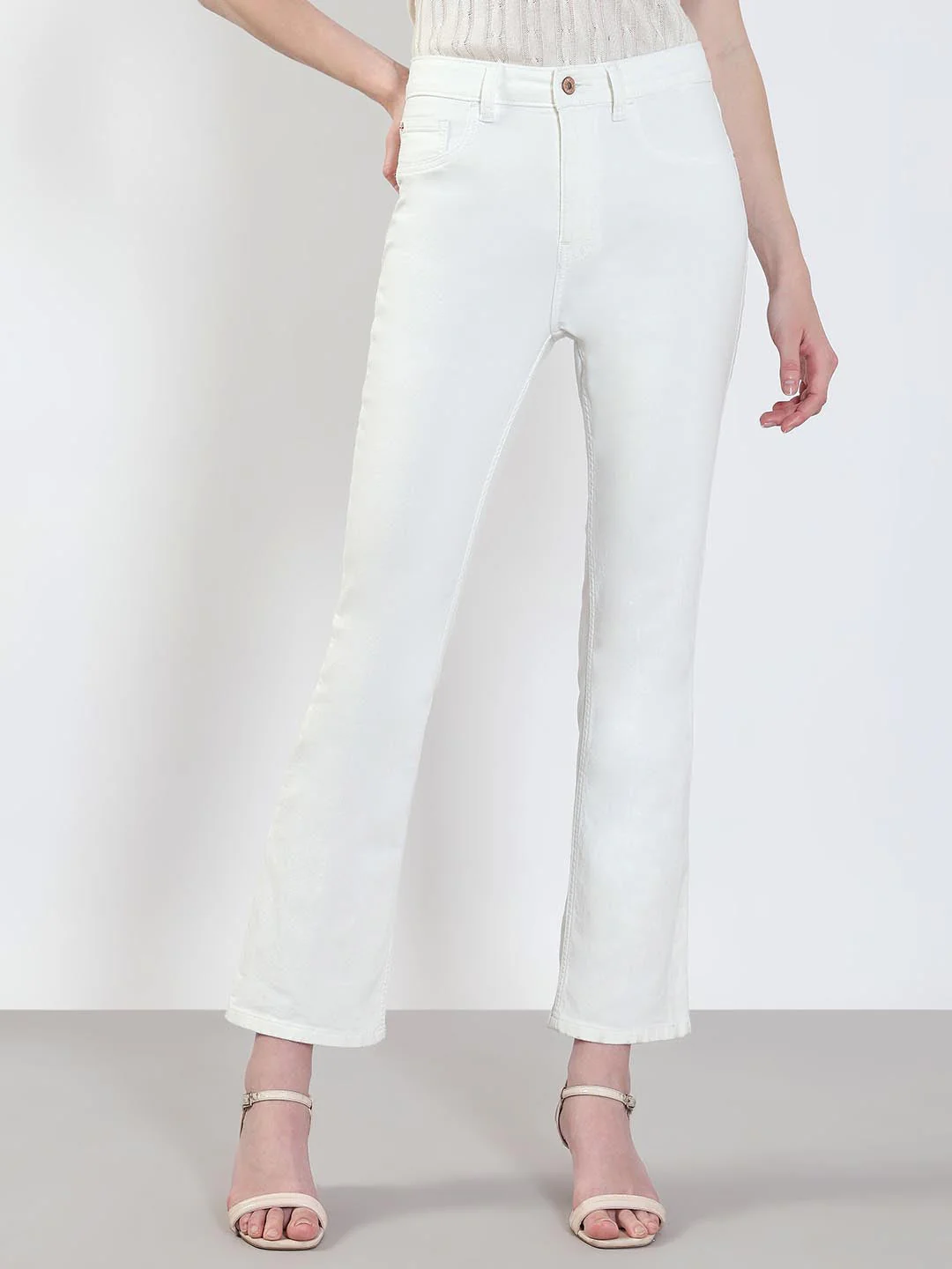 White Mid Rise Bootcut Jeans - Image 2