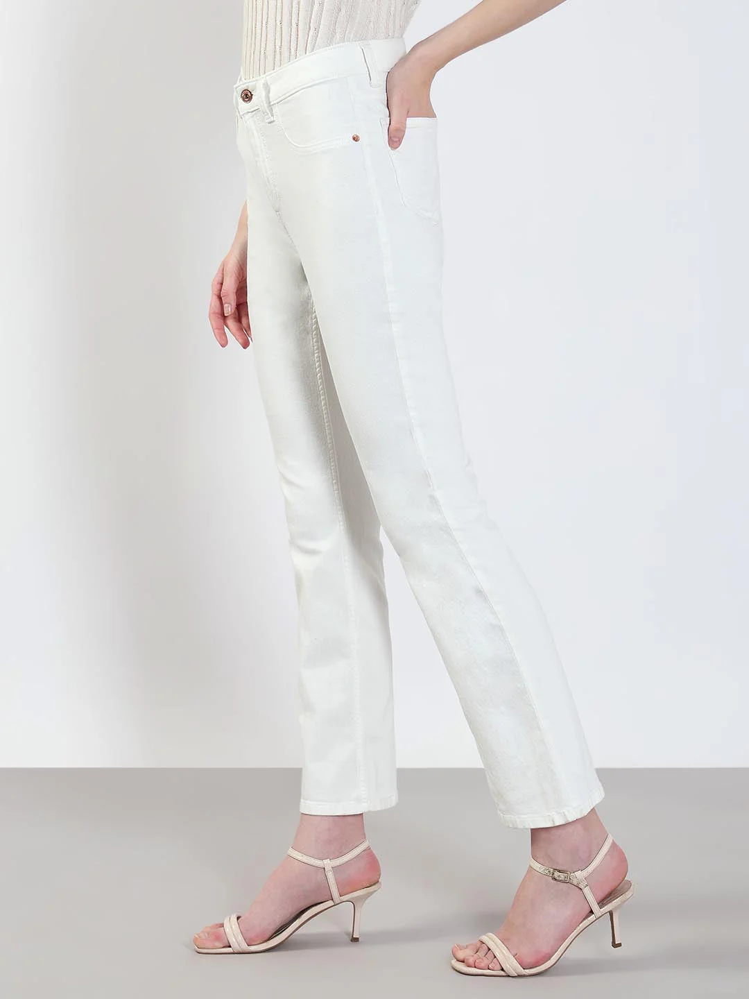 White Mid Rise Bootcut Jeans - Image 4