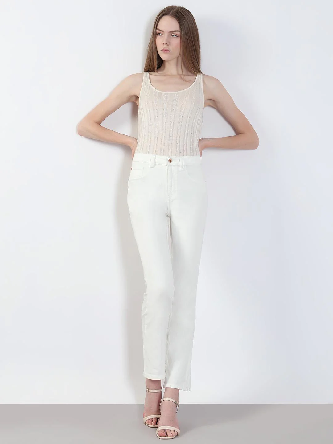 White Mid Rise Bootcut Jeans - Image 5