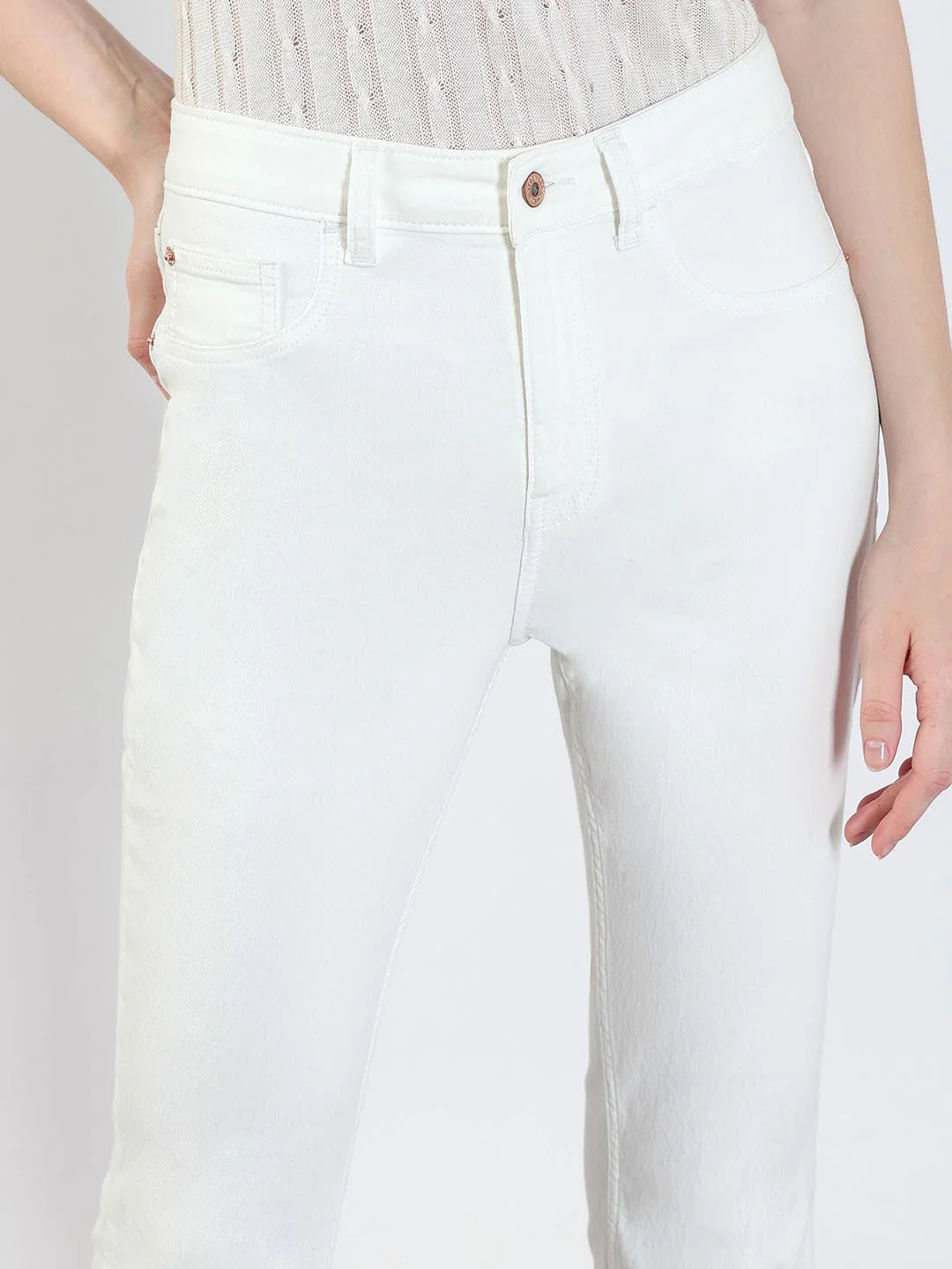 White Mid Rise Bootcut Jeans - Image 6