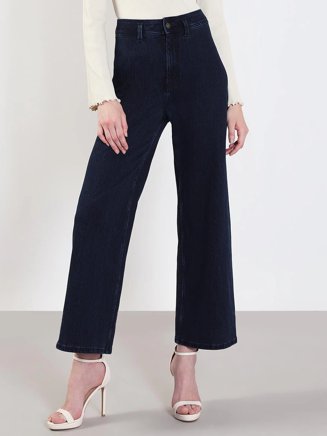 Dark Blue High Rise Wide Leg Jeans - Image 2
