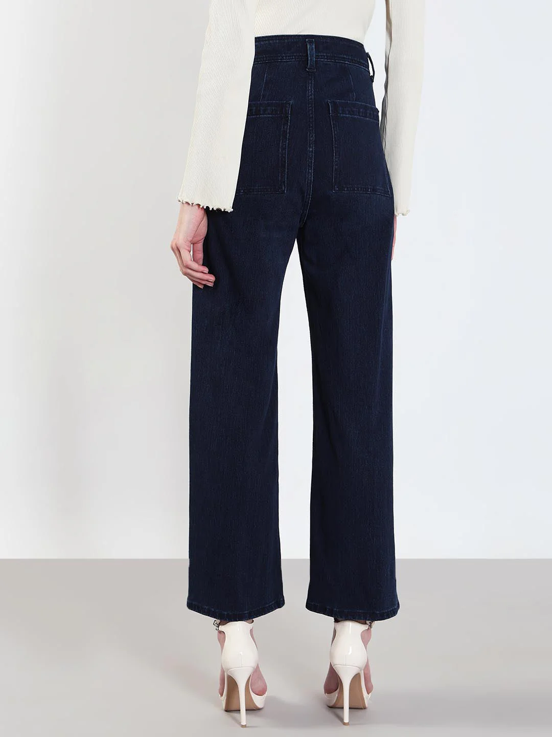 Dark Blue High Rise Wide Leg Jeans - Image 3