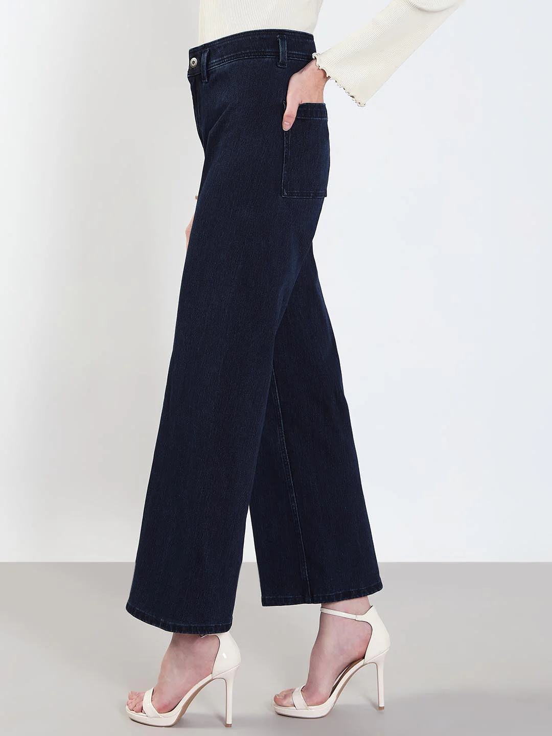 Dark Blue High Rise Wide Leg Jeans - Image 4