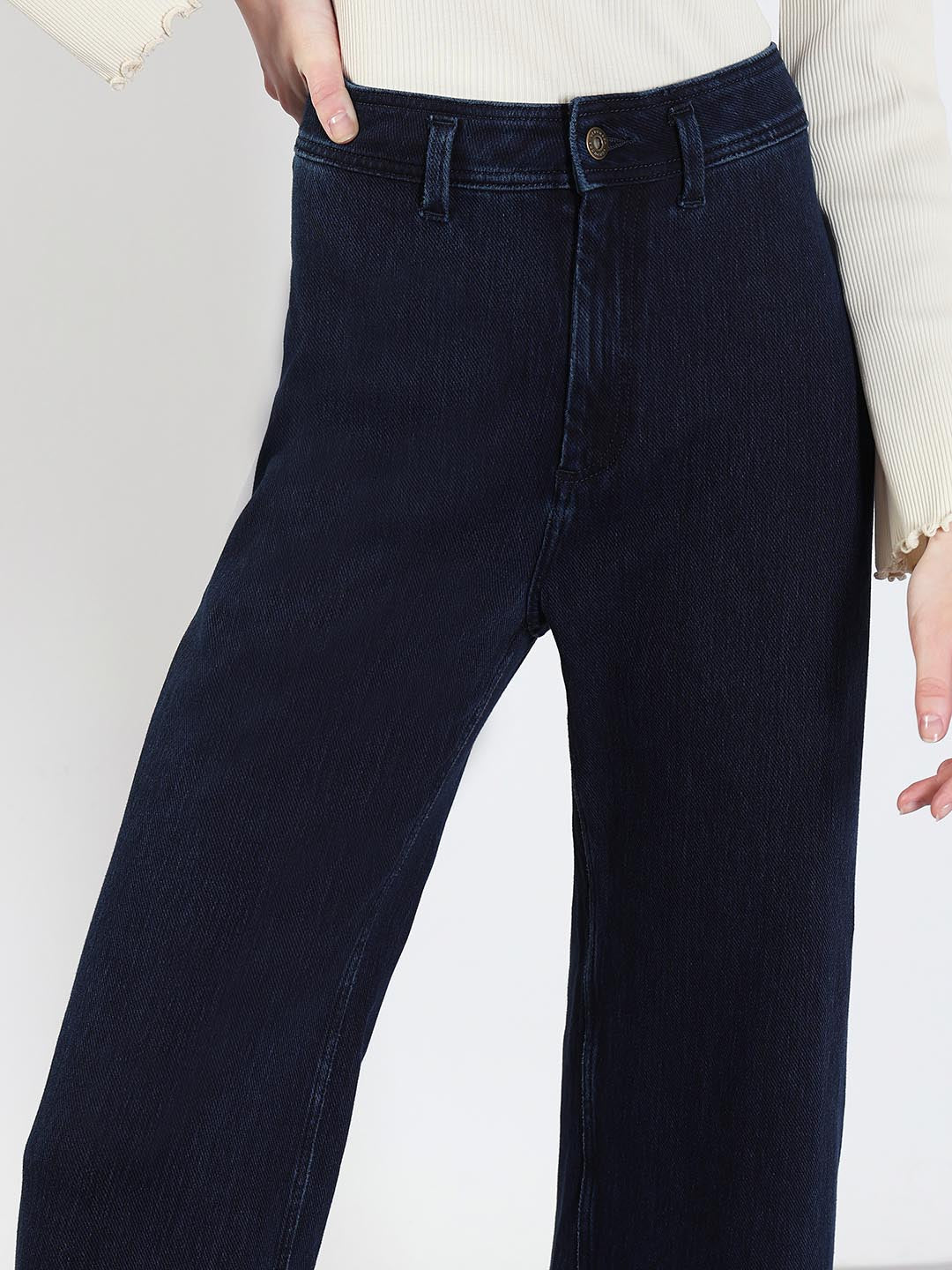 Dark Blue High Rise Wide Leg Jeans - Image 6