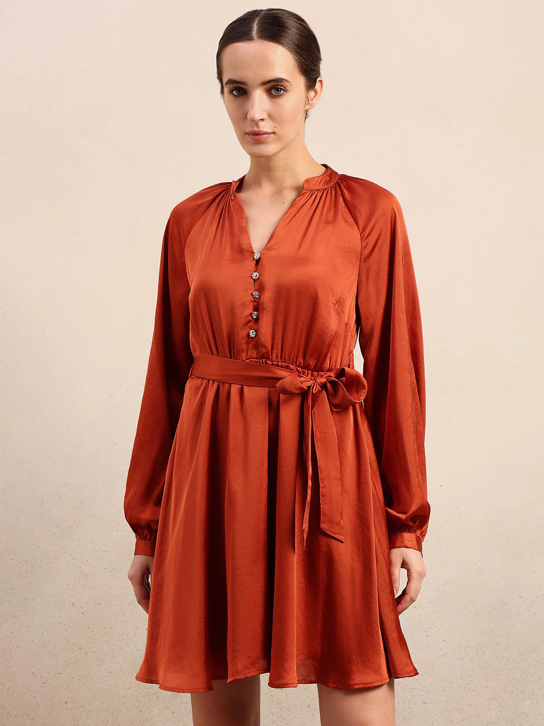 Long Sleeves Belted Mini Dress - Image 2