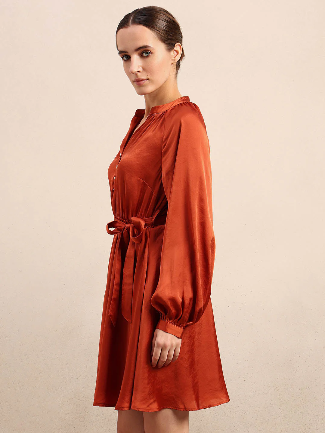 Long Sleeves Belted Mini Dress - Image 3