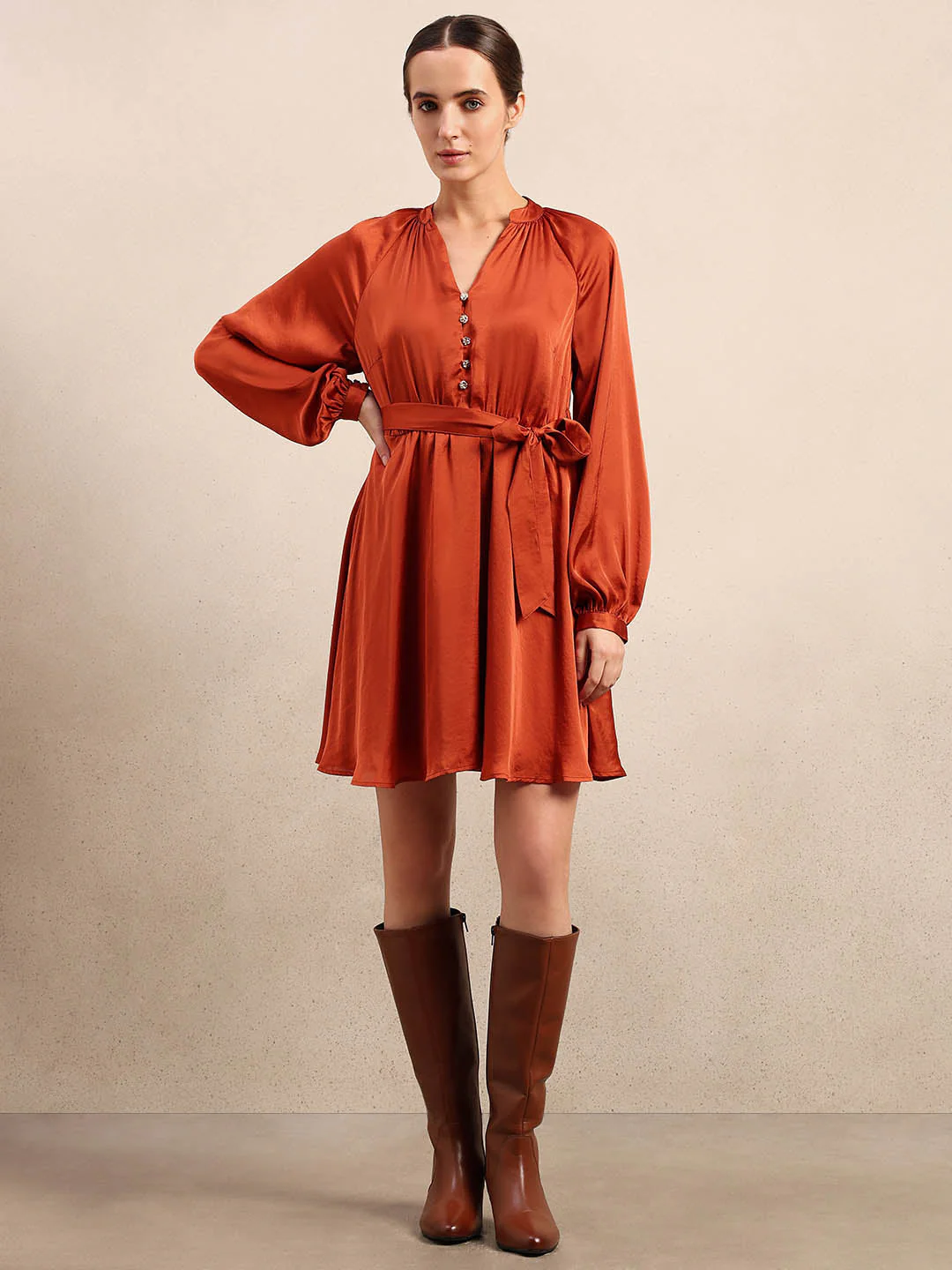 Long Sleeves Belted Mini Dress - Image 5