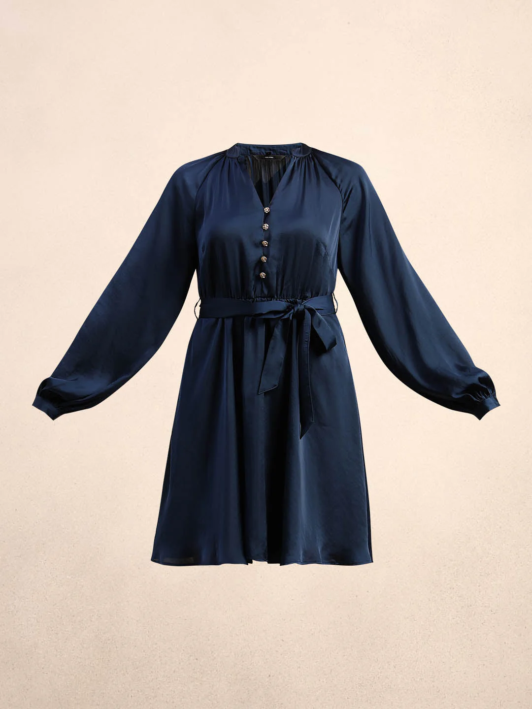Long Sleeves Belted Mini Dress - Blue - Image 7
