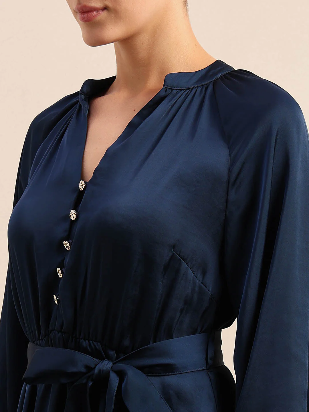 Long Sleeves Belted Mini Dress - Blue - Image 8