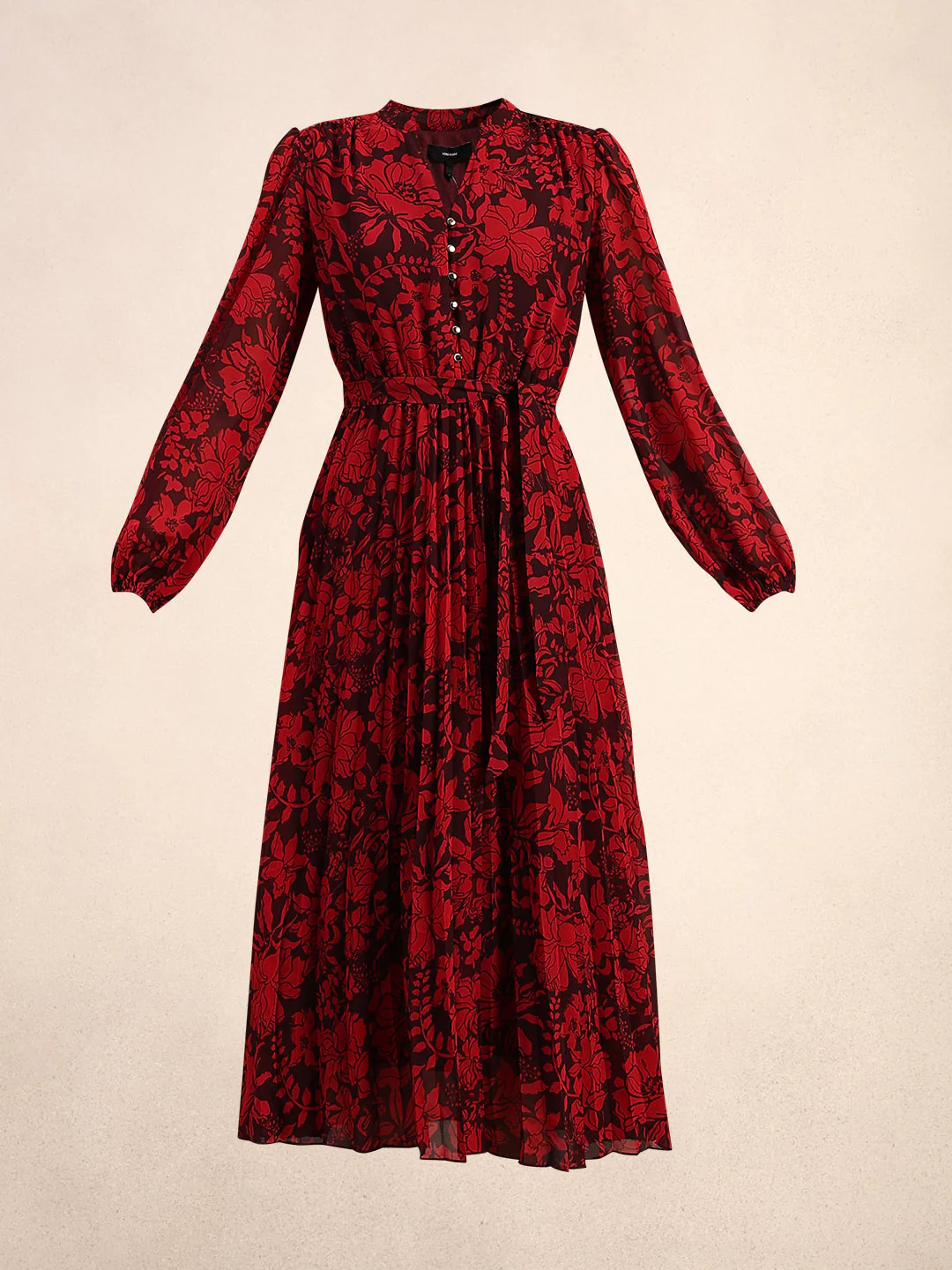 Red Floral Pleated Midi Dress - Image 7
