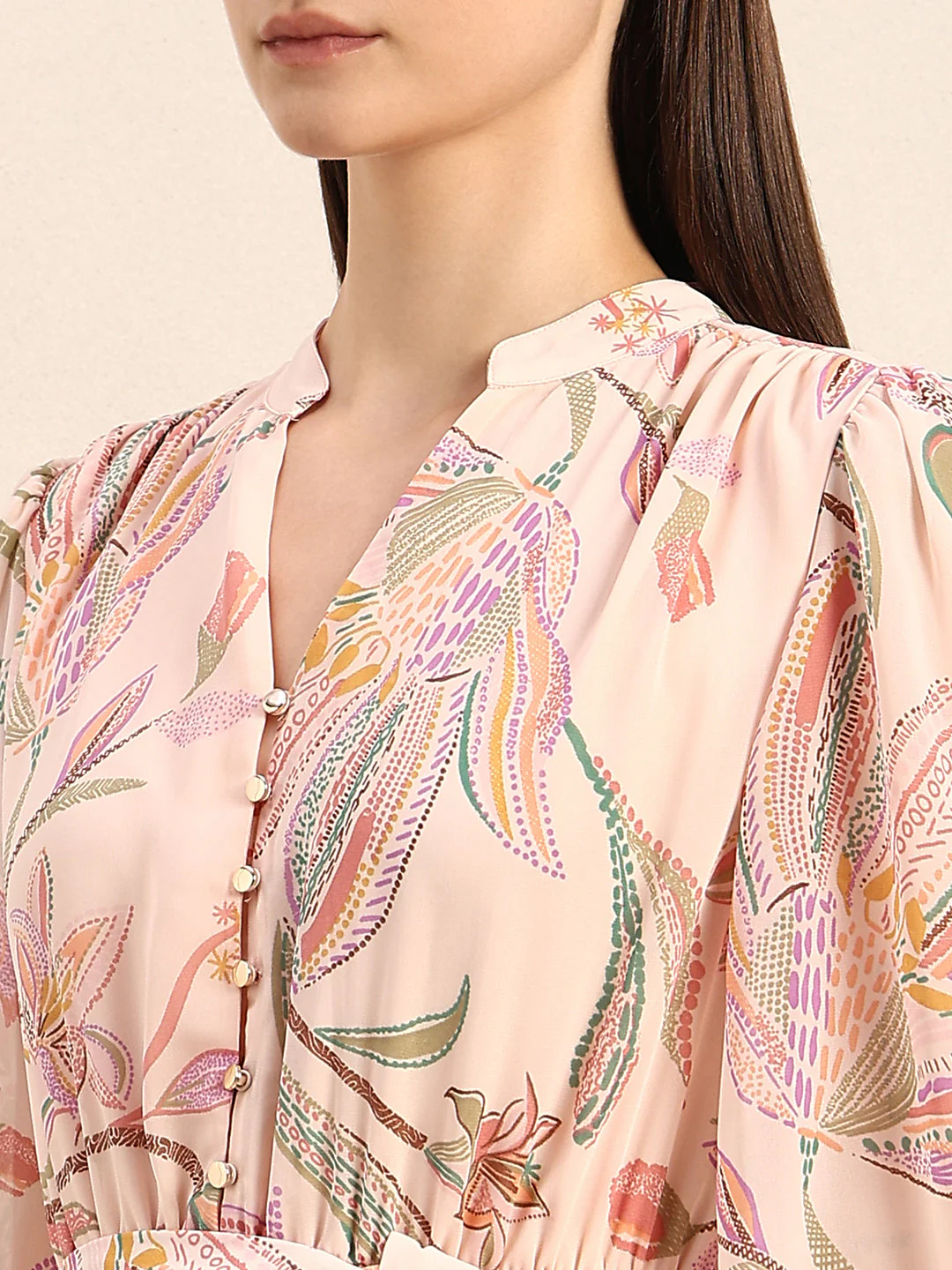 Peach Floral Pleated Midi Dress - Image 6