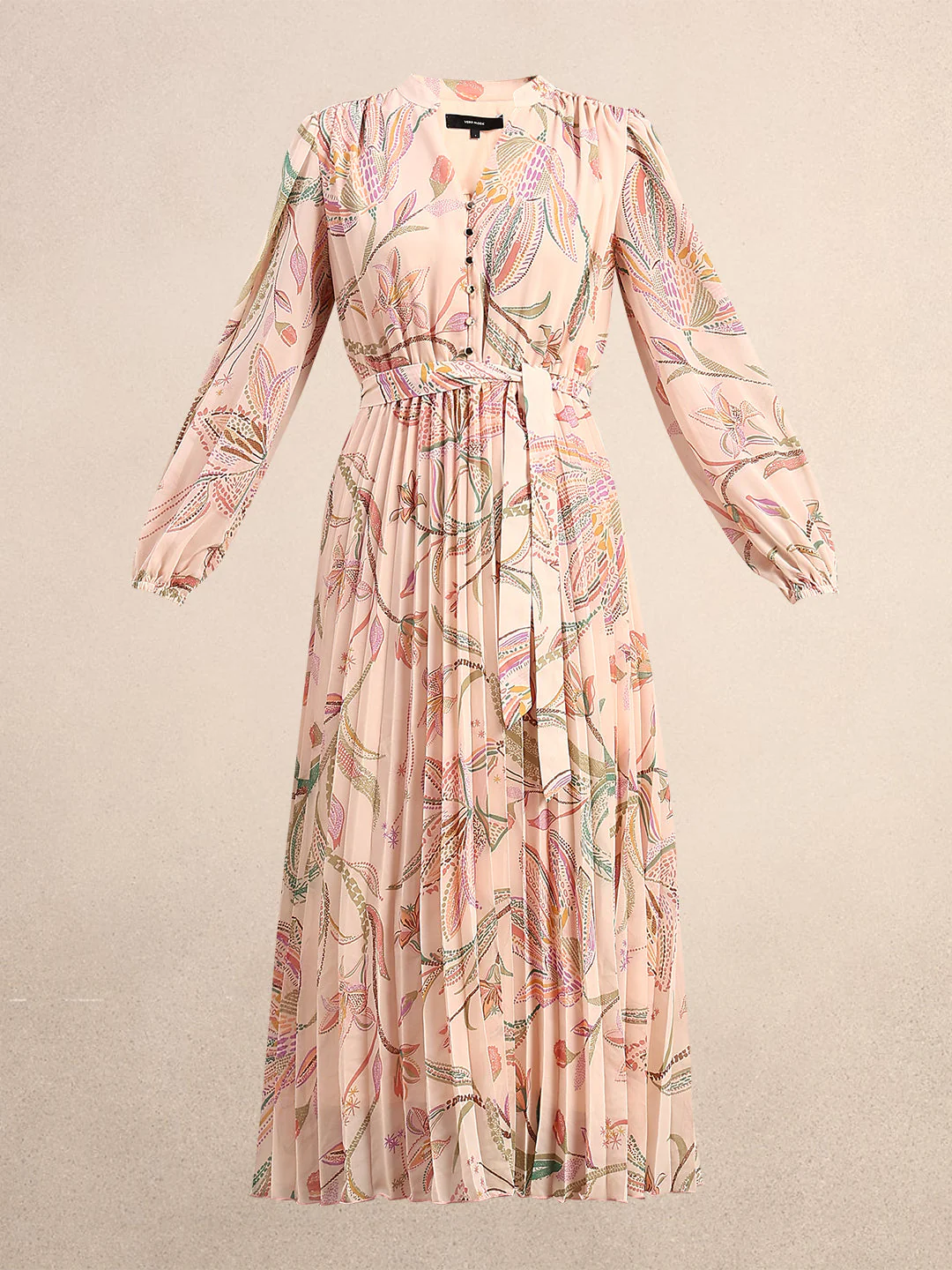 Peach Floral Pleated Midi Dress - Image 7