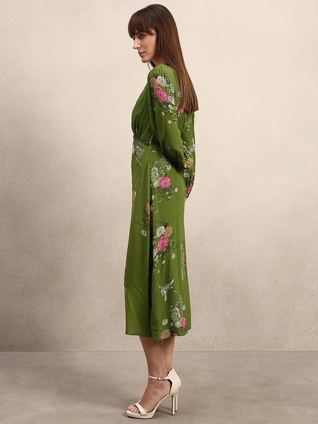 Green Floral Lace Midi Dress - Image 3