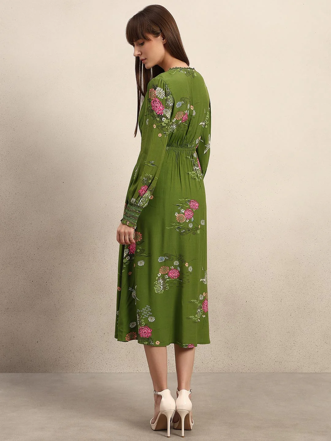 Green Floral Lace Midi Dress - Image 4