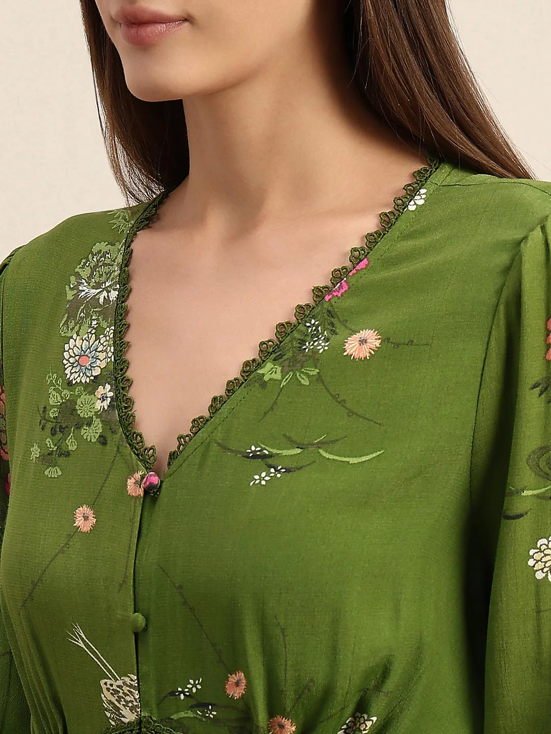 Green Floral Lace Midi Dress - Image 6