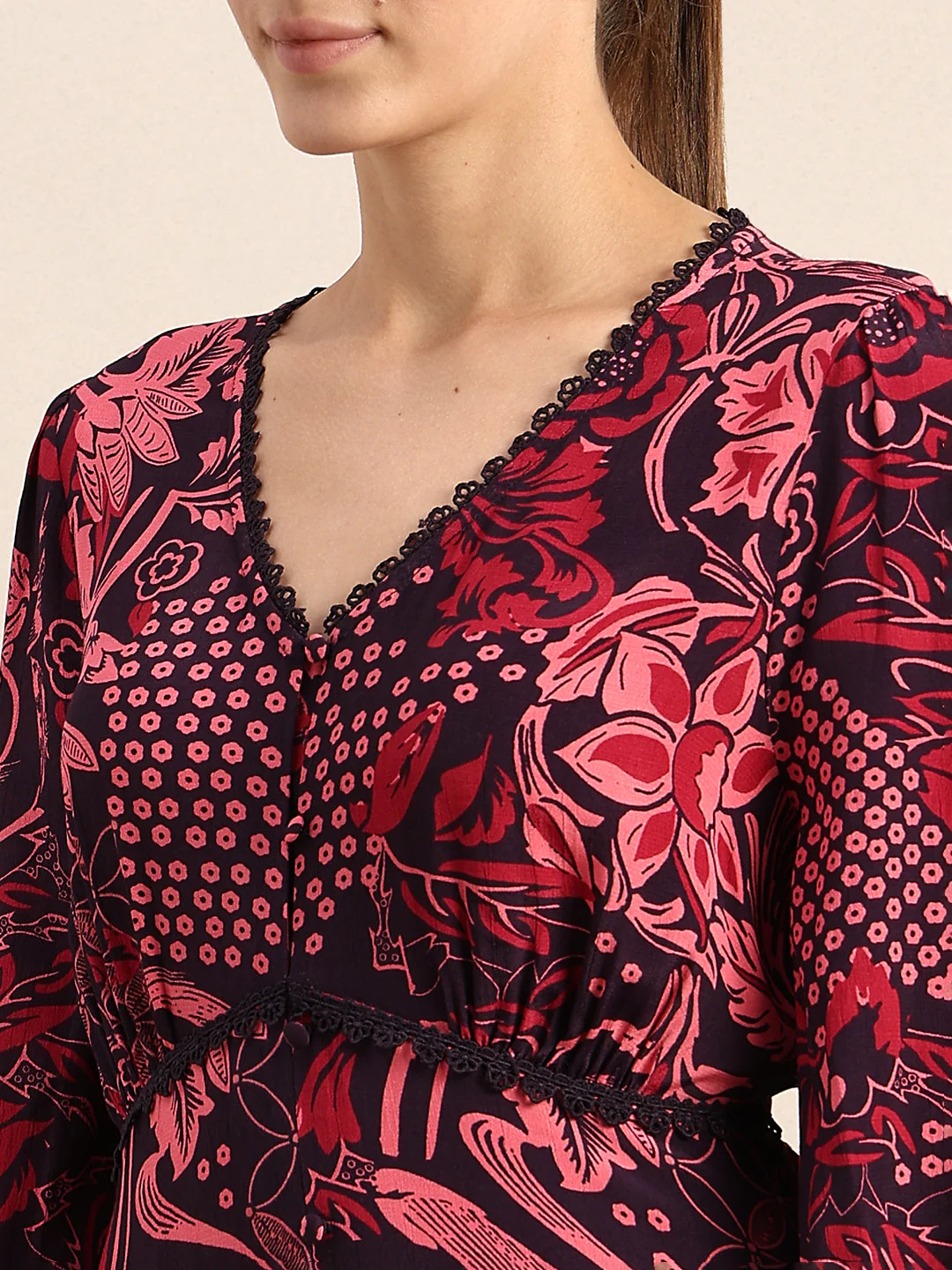 Printed V-Neck Full Sleeves Dress - Image 6