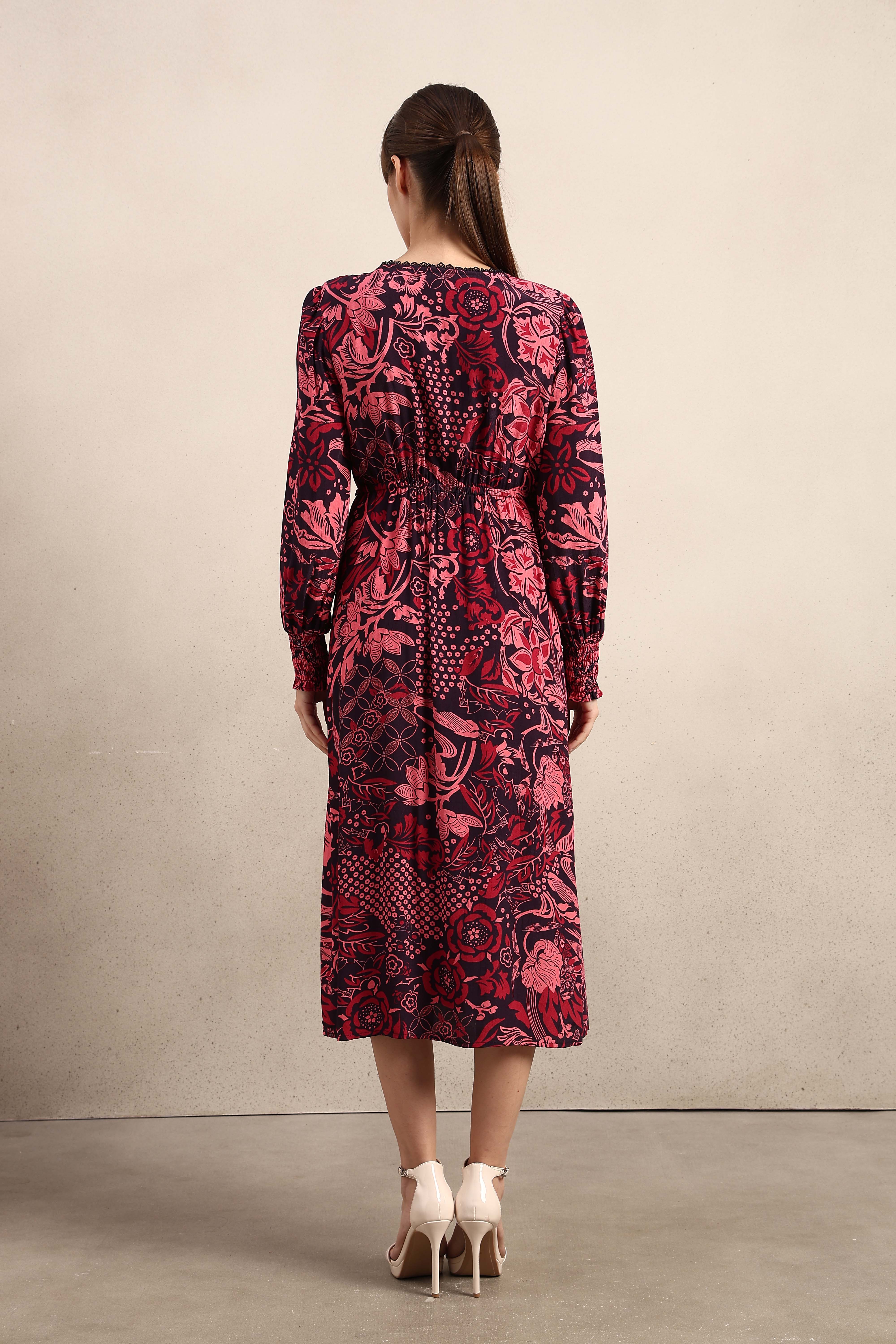 Printed V-Neck Full Sleeves Dress - Image 9