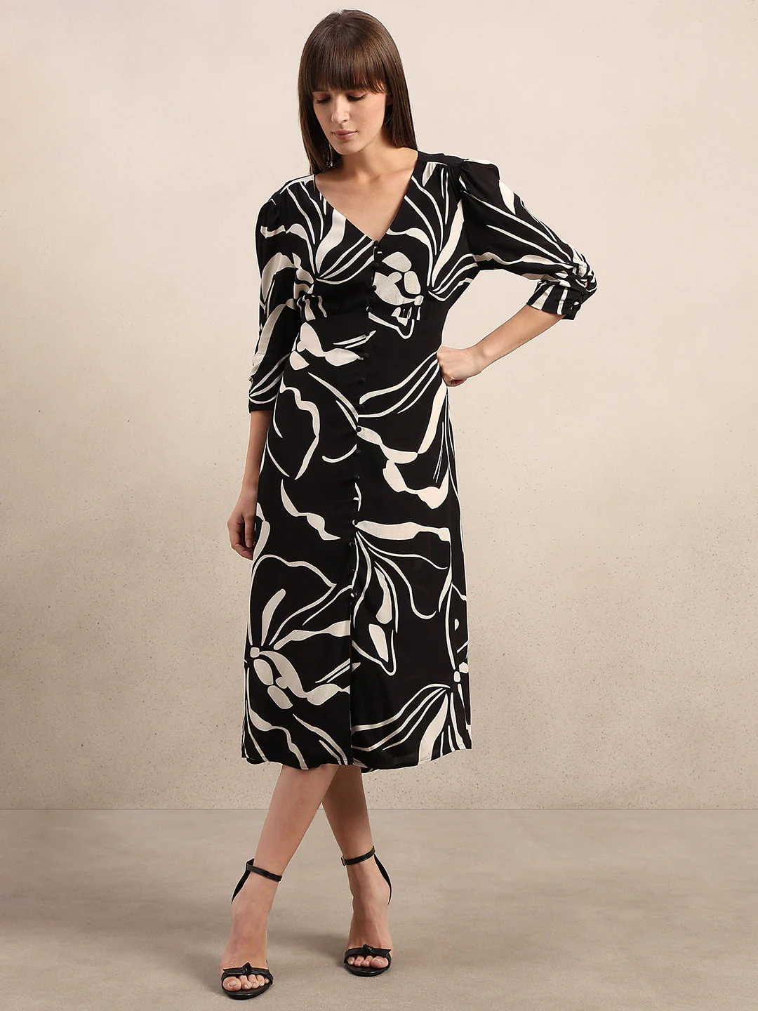 Printed V-Neck Midi Dress - Image 2