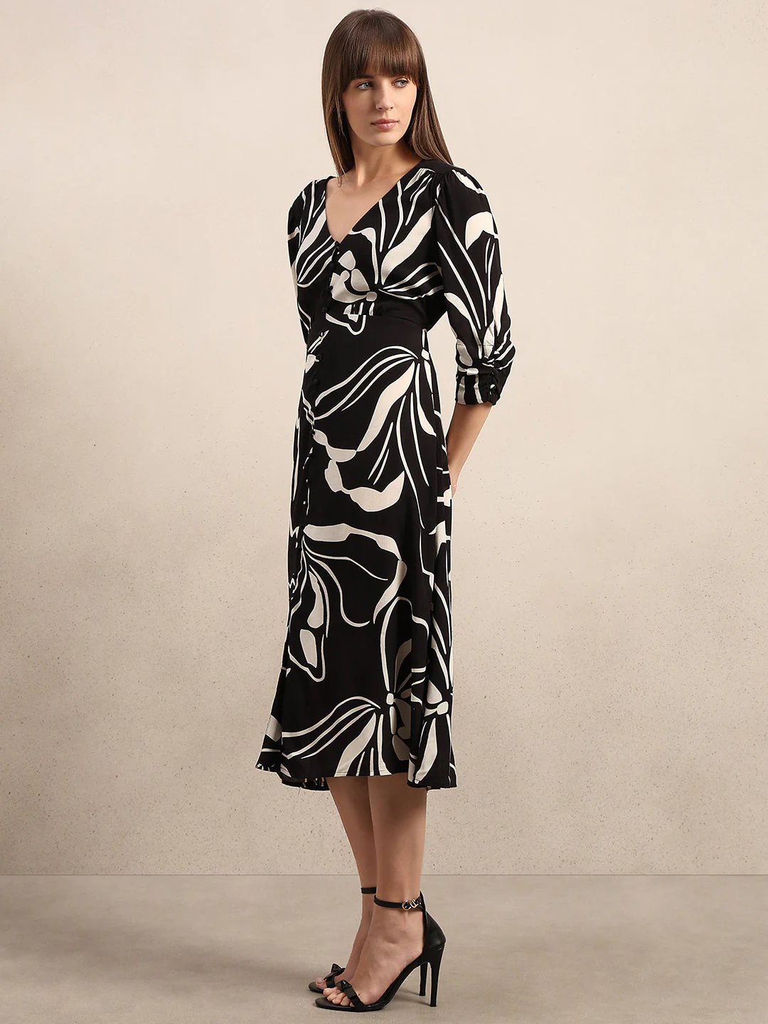 Printed V-Neck Midi Dress - Image 3
