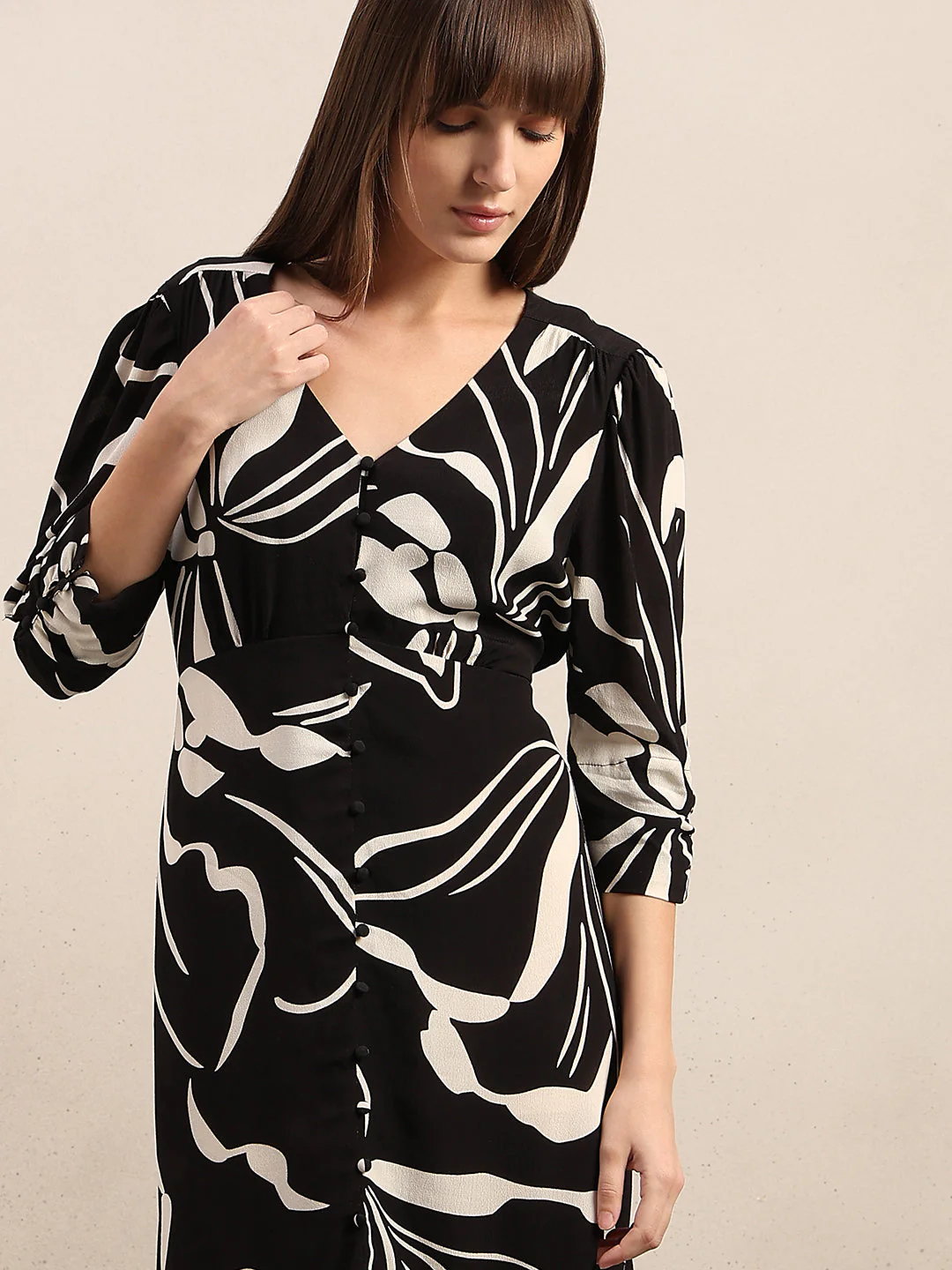 Printed V-Neck Midi Dress - Image 5