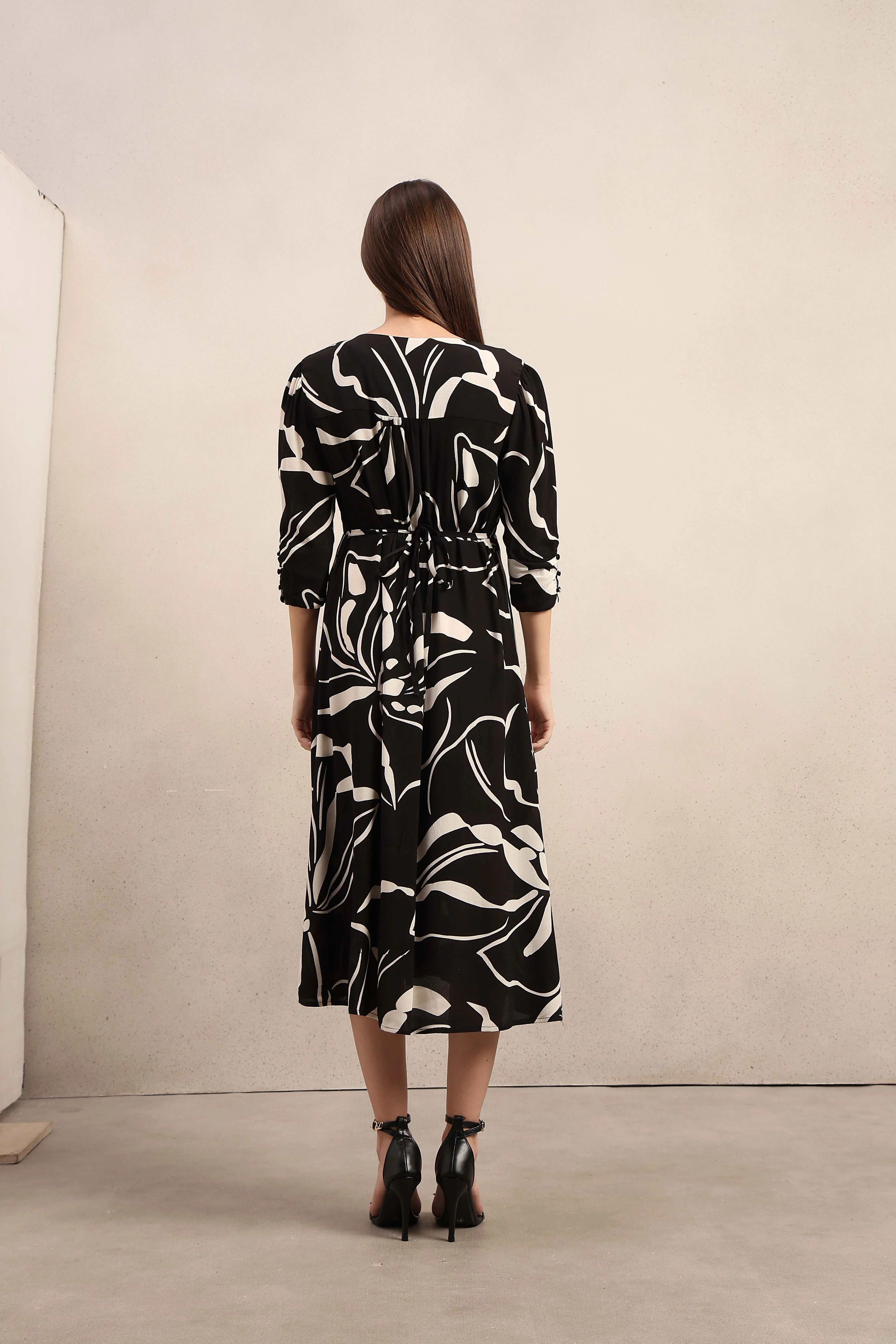 Printed V-Neck Midi Dress - Image 9