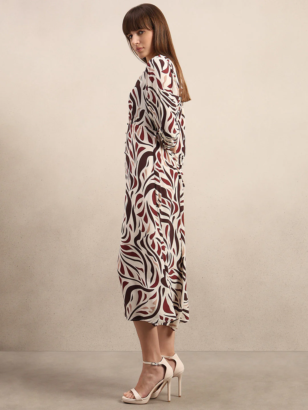 Ecru Printed V-Neck Dress - Image 3