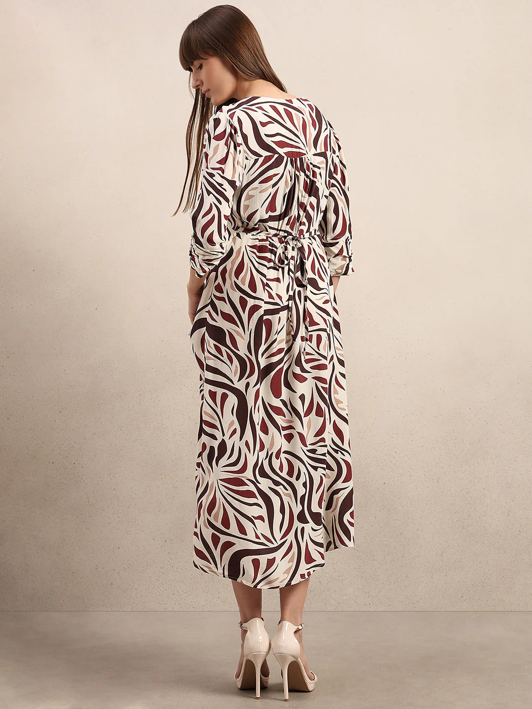 Ecru Printed V-Neck Dress - Image 4