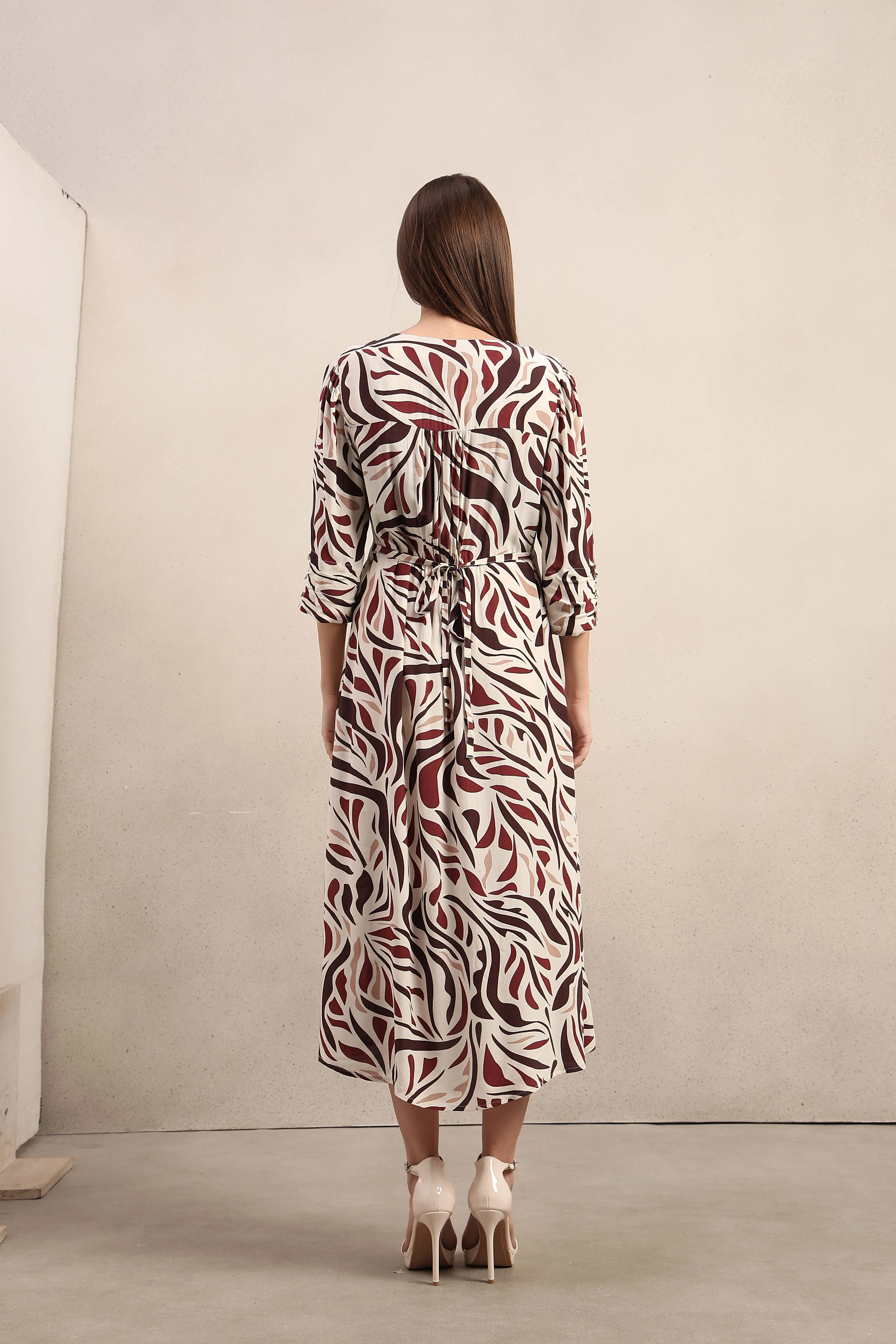 Ecru Printed V-Neck Dress - Image 9